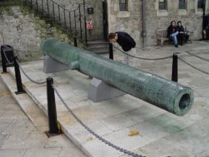 Turkish cannon in the Inner Ward of the Tower of London in London, England