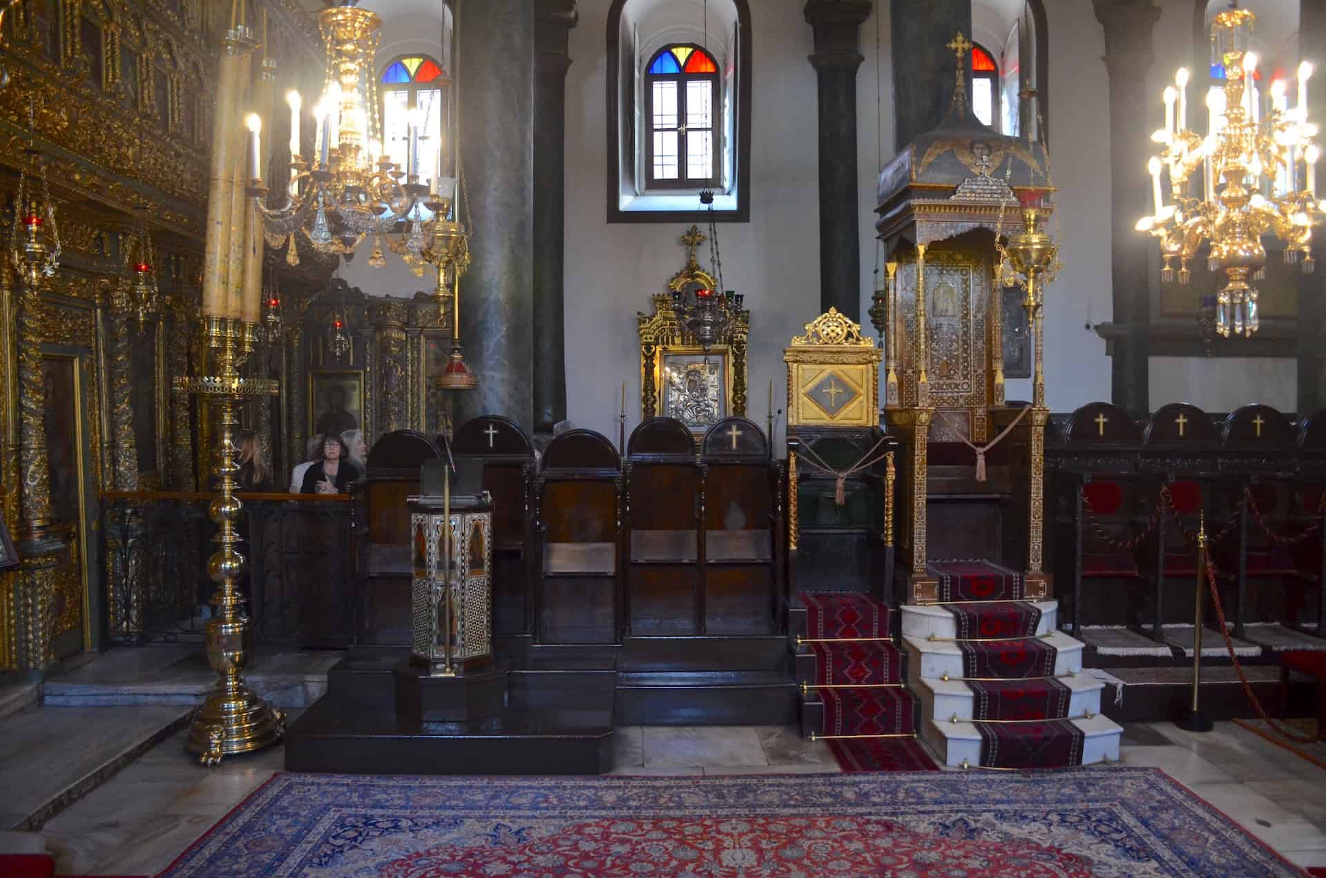 Looking from the left aisle towards the Patriarchal Throne at the Church of St. George, Ecumenical Patriarchate of Constantinople in Istanbul, Turkey