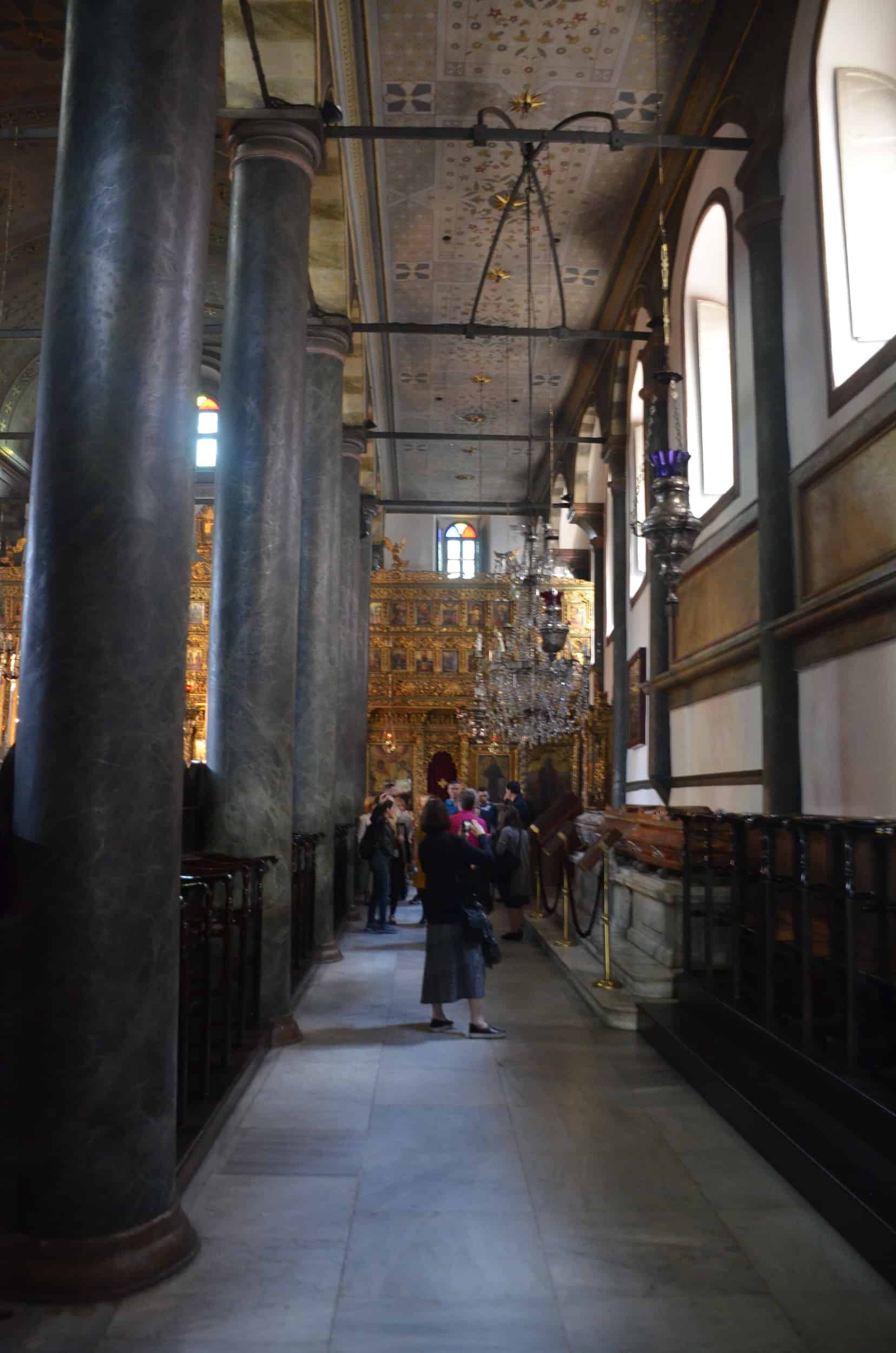 Right aisle at the Church of St. George, Ecumenical Patriarchate of Constantinople in Istanbul, Turkey