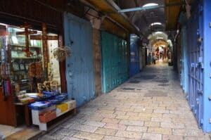 Before the shops have opened on Christian Quarter Road in Jerusalem
