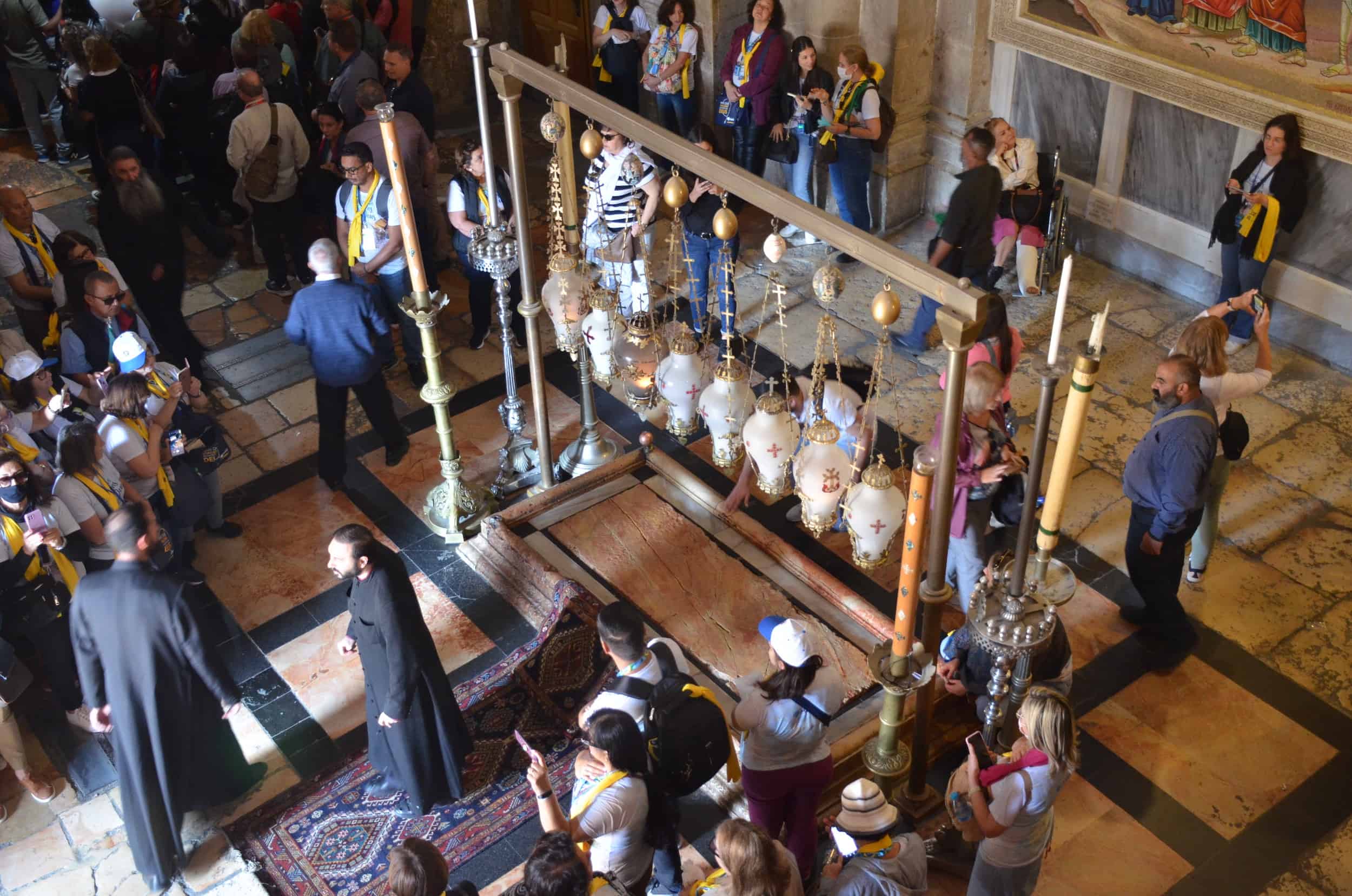 Stone of Unction in the Church of the Holy Sepulchre in Jerusalem