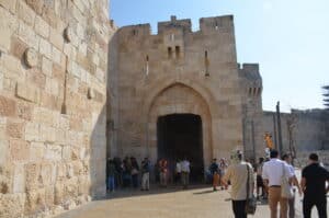 Jaffa Gate from outside the city walls in Jerusalem
