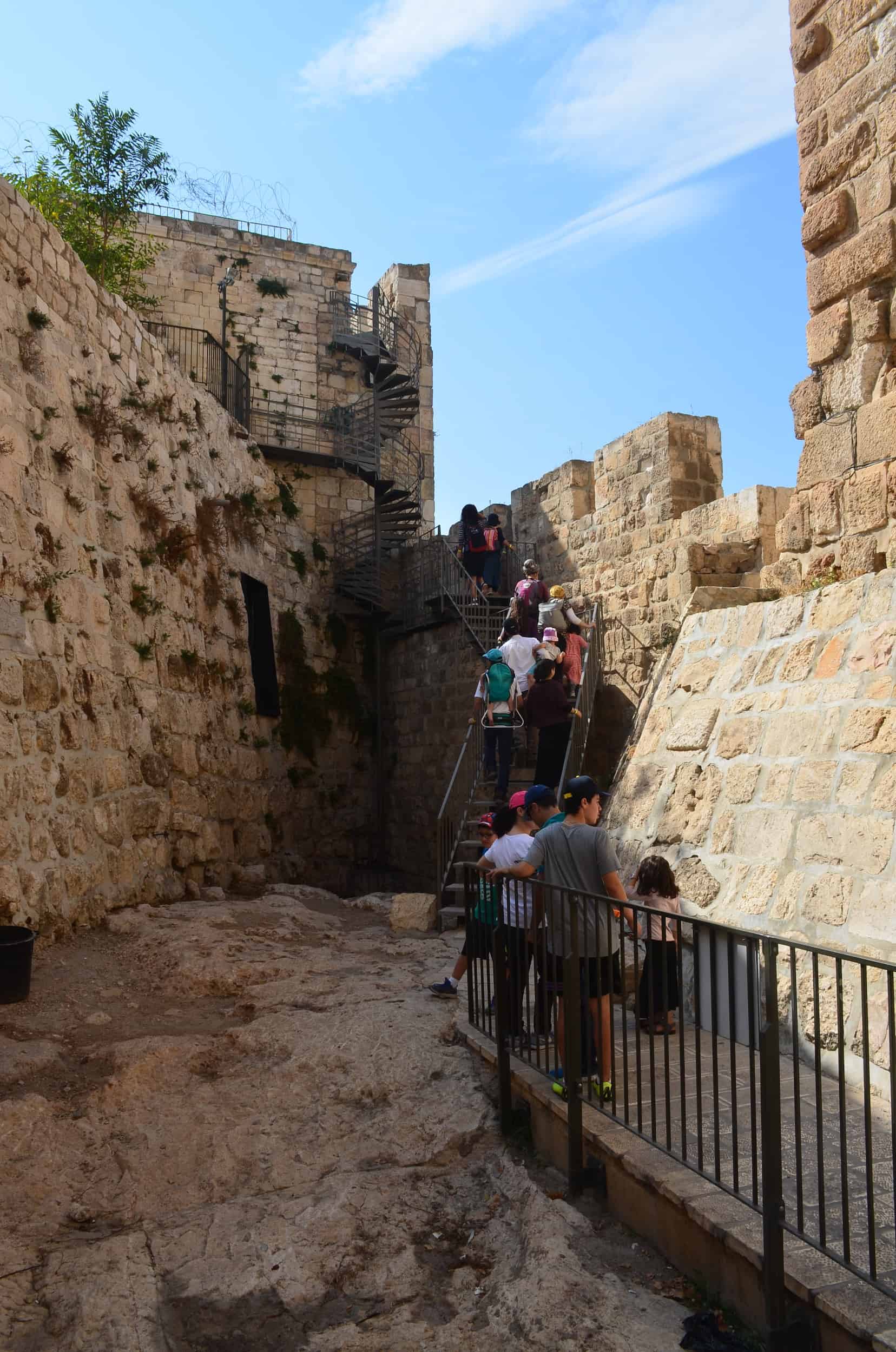 Stairs up to the southern route of the Ramparts Walk in Jerusalem