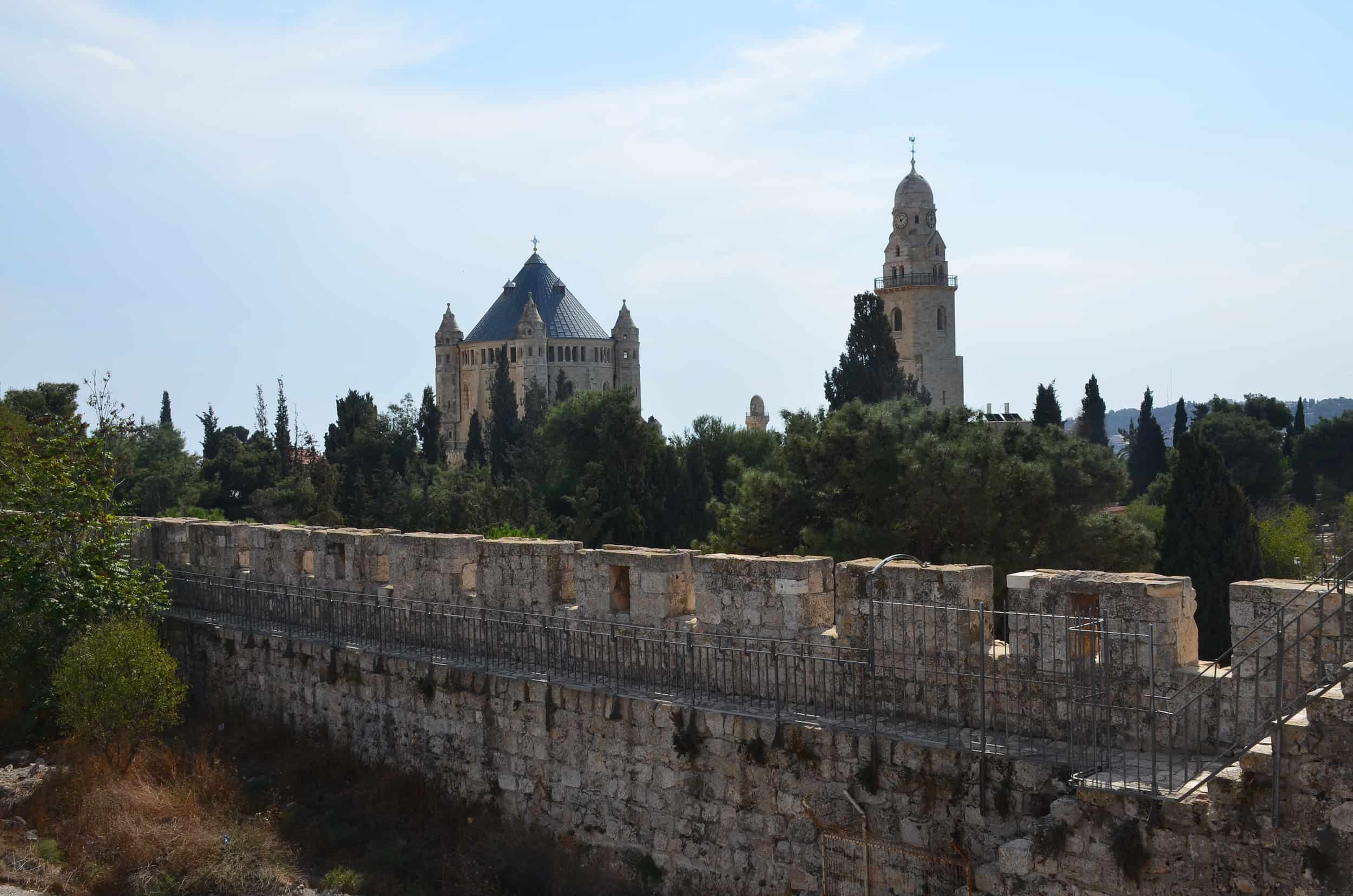 Mount Zion and Dormition Abbey on the southern route of the Ramparts Walk in Jerusalem