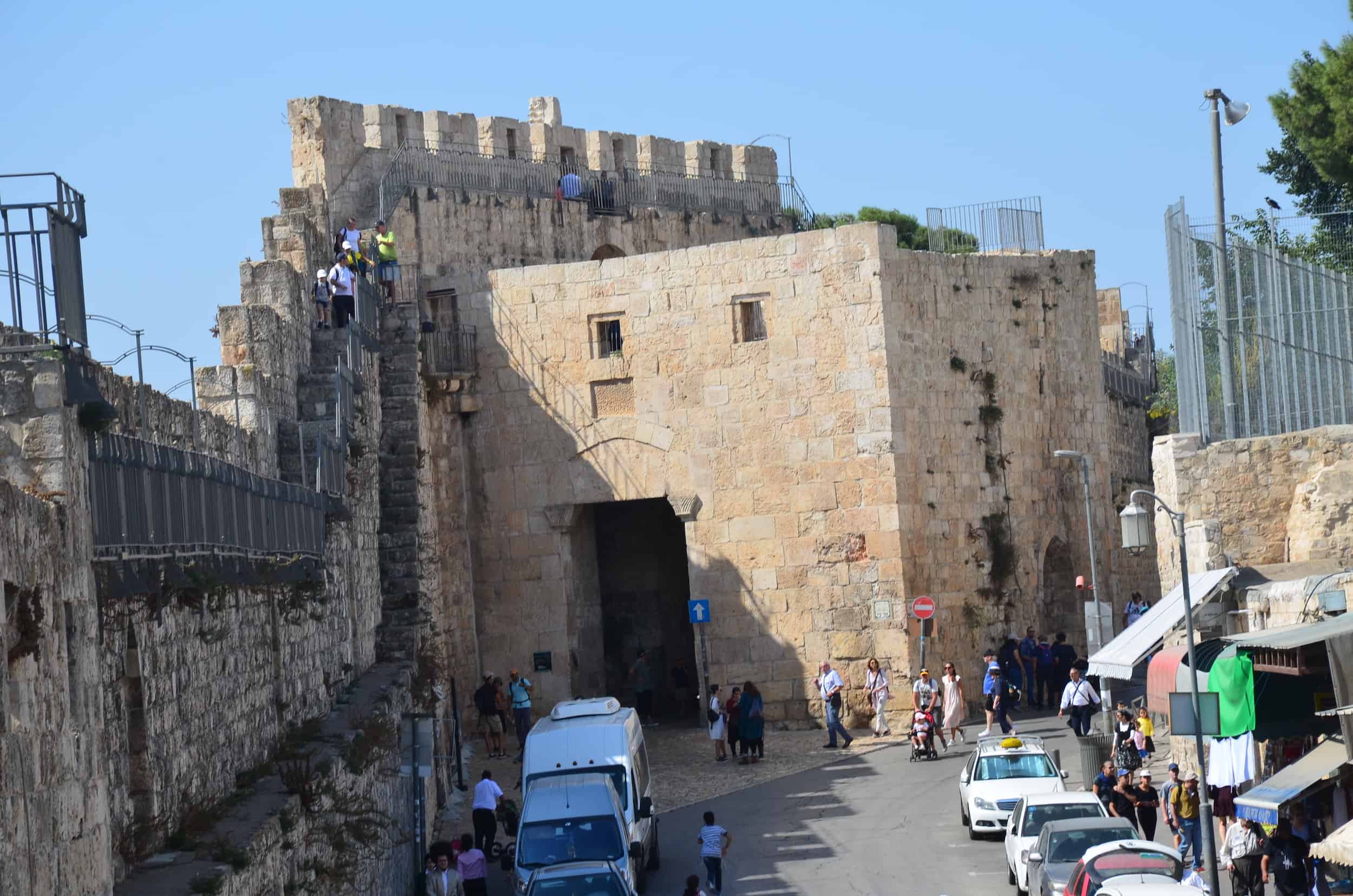 Zion Gate on the southern route of the Ramparts Walk in Jerusalem