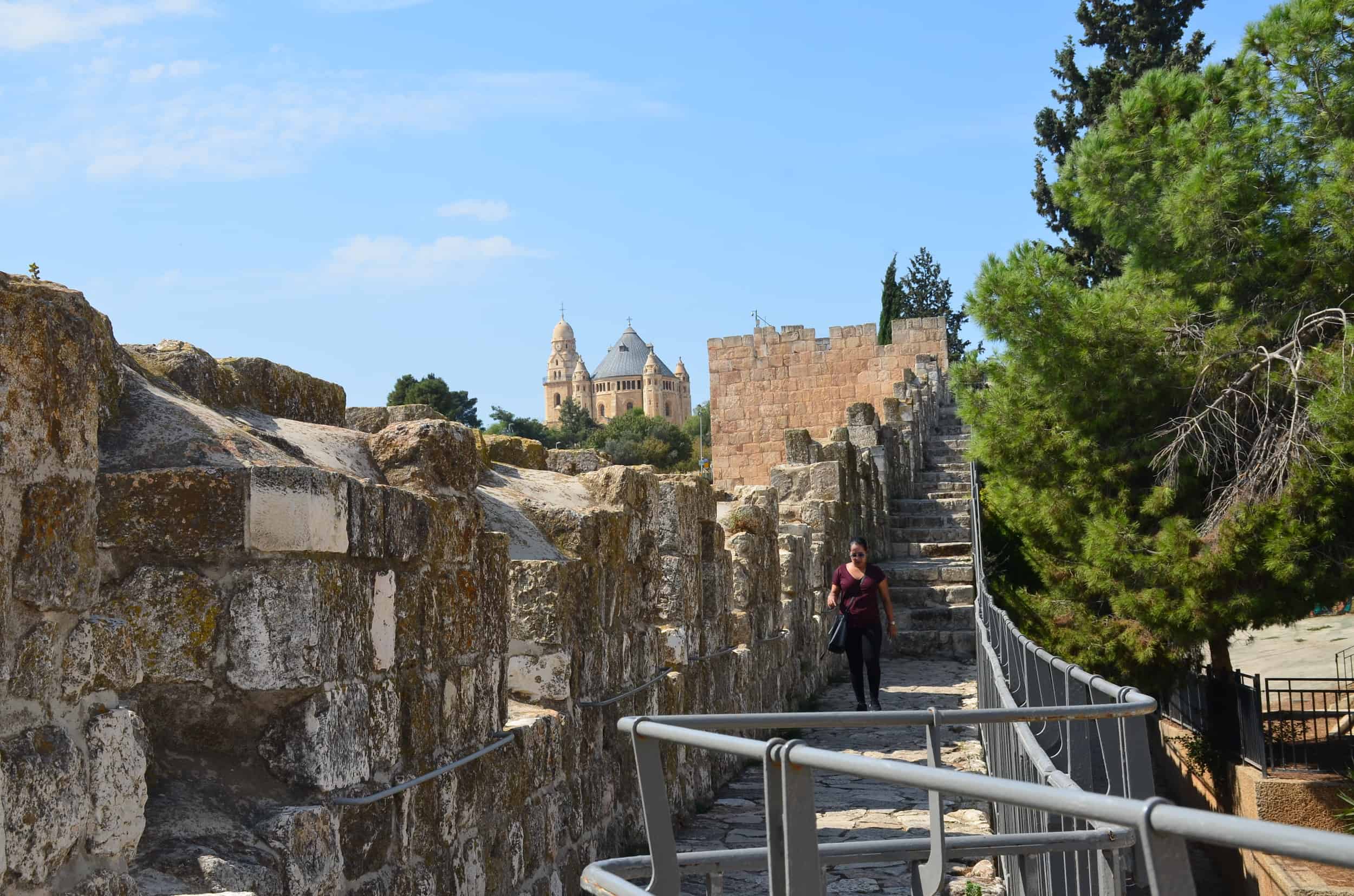 Looking back towards Mount Zion on the southern route of the Ramparts Walk in Jerusalem