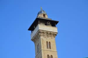 Minaret on the southeast corner at the Tomb of the Patriarchs in Hebron, Palestine