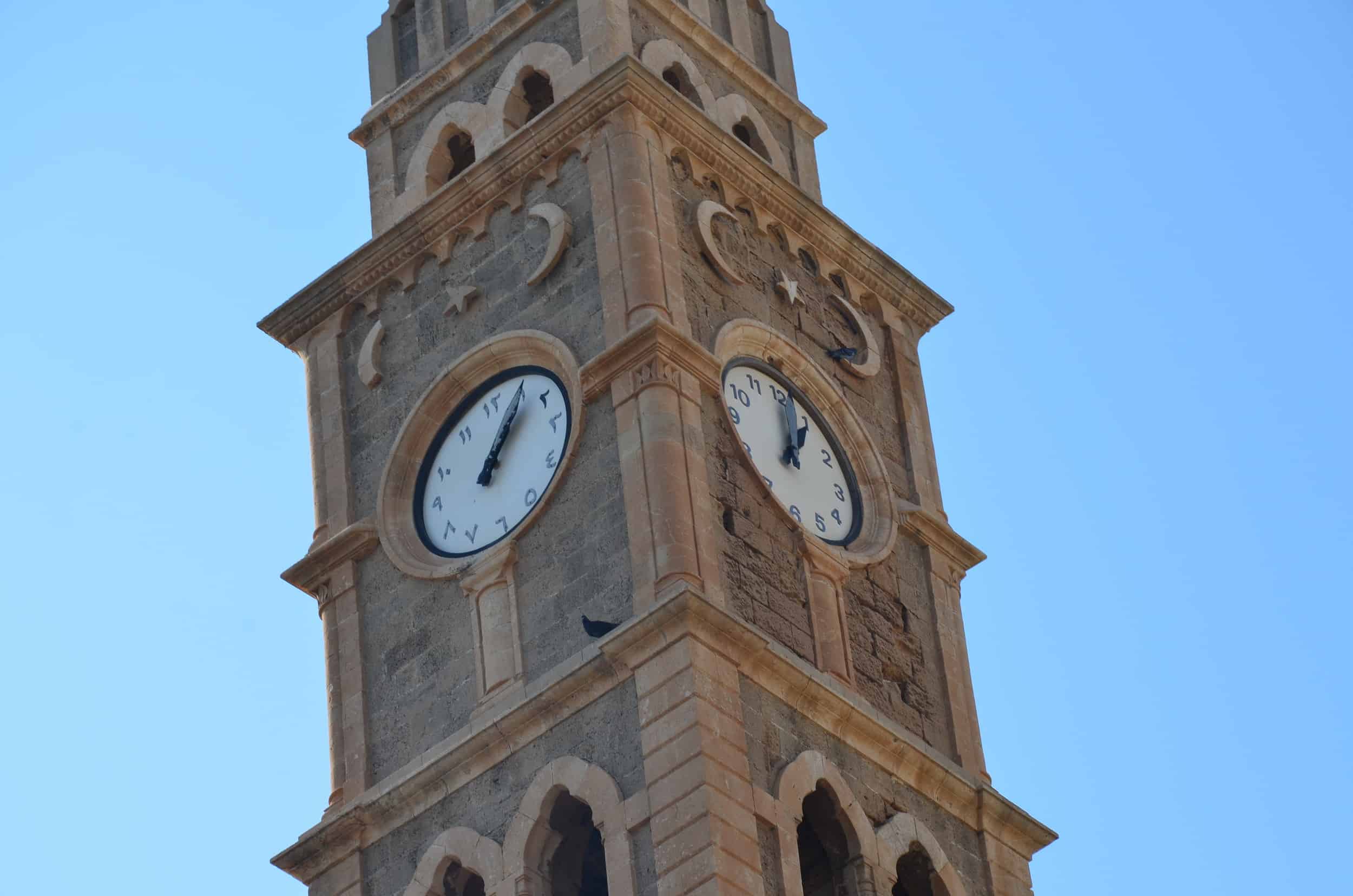 Ottoman clock tower on Khan al-Umdan in Acre, Israel