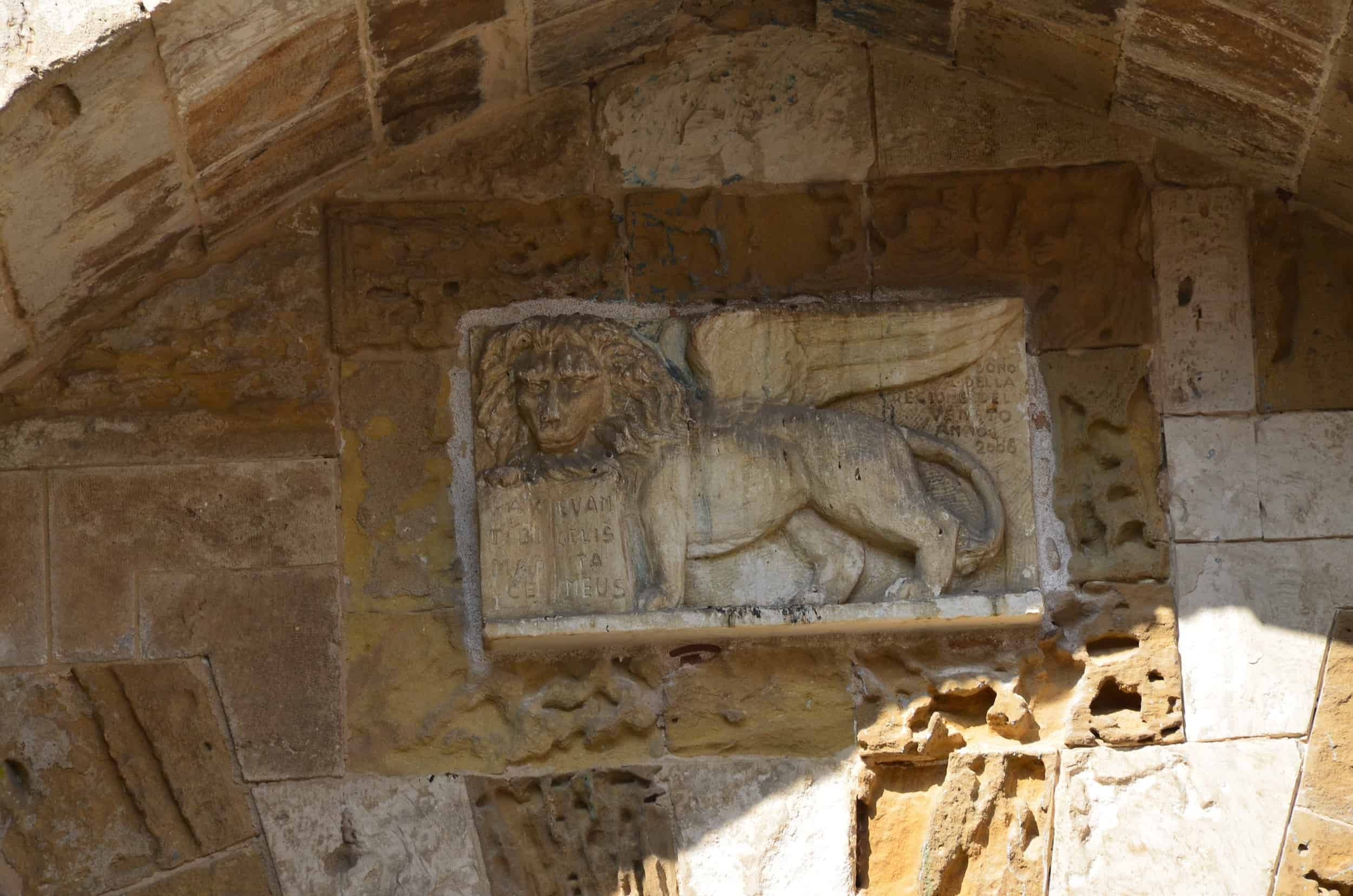 Lion of St. Mark above the entrance to Khan el-Franj in Acre, Israel