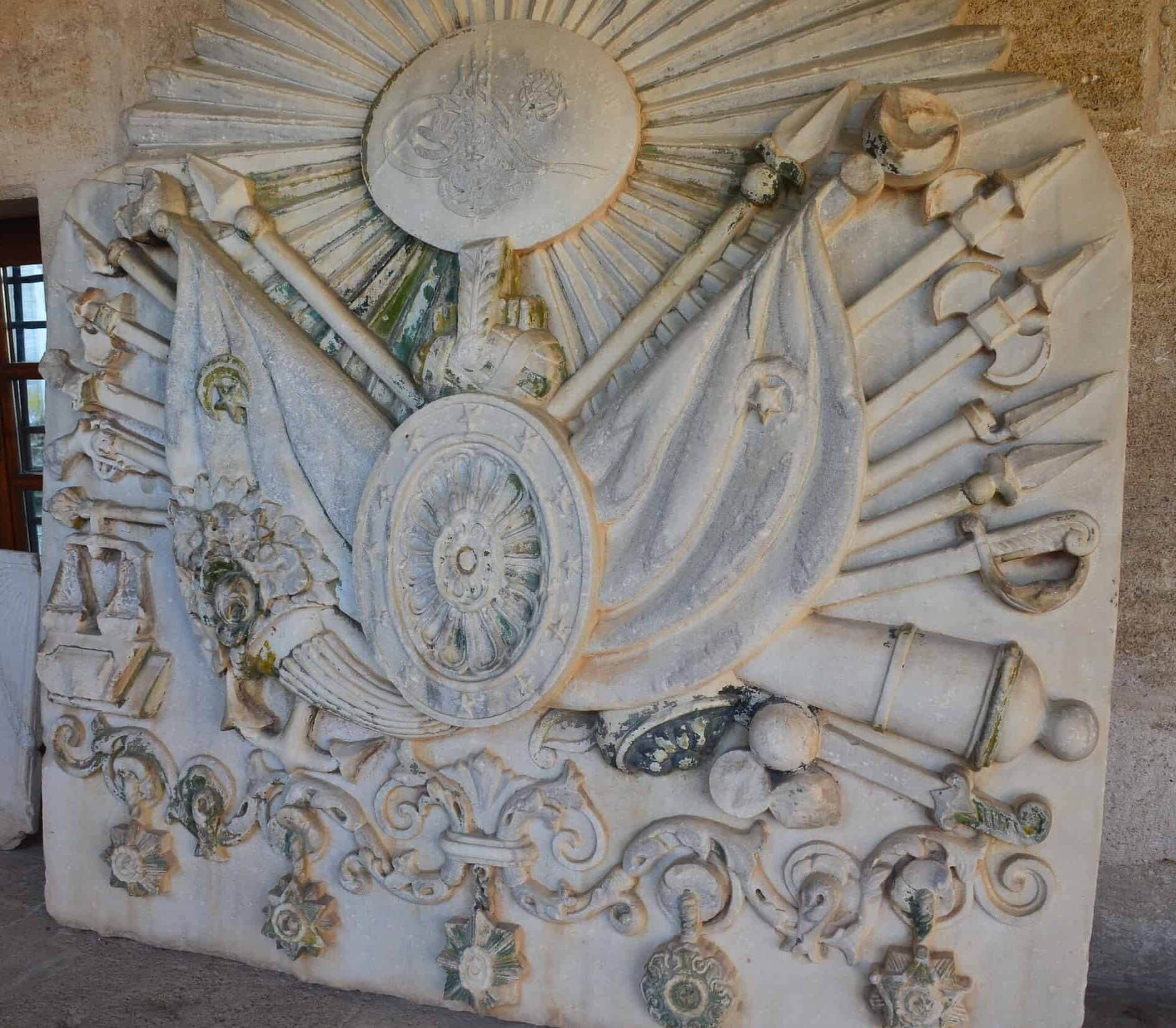 Ottoman coat of arms at the Edirne Turkish and Islamic Art Museum at the Selimiye Mosque in Edirne, Turkey