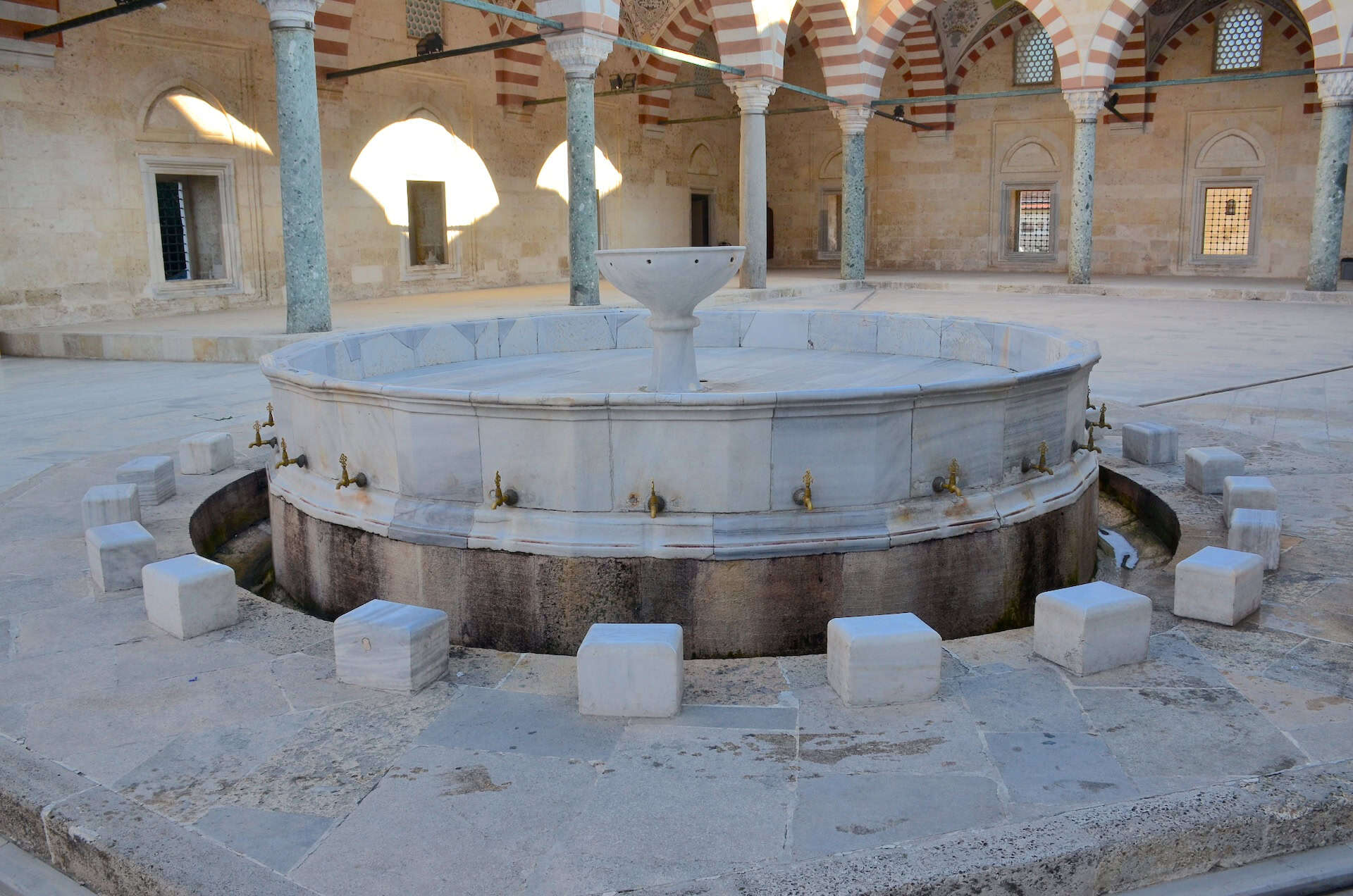 Ablutions fountain at the Mosque with Three Balconies in the Edirne historic city center, Turkey