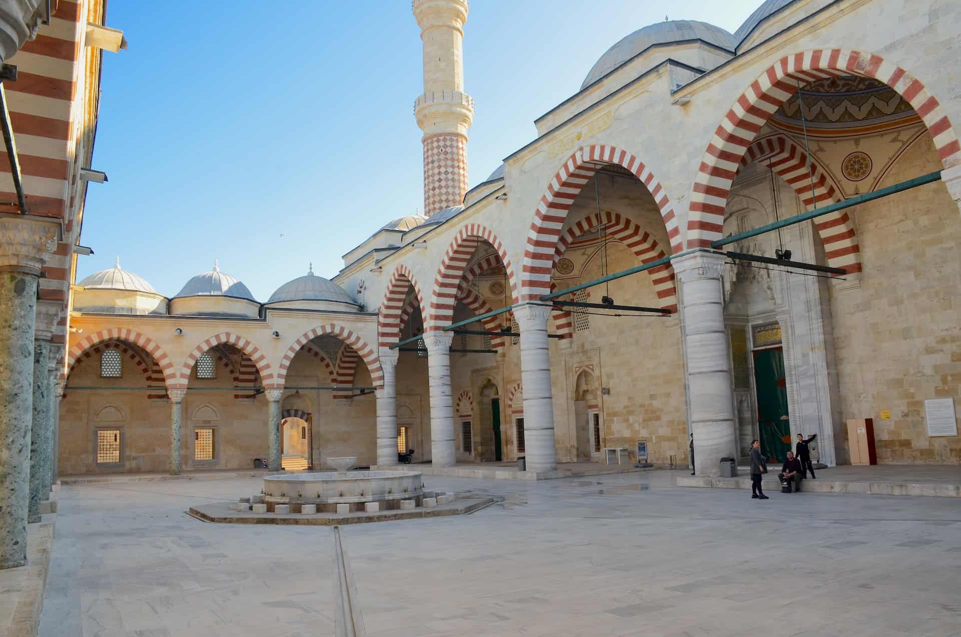 Courtyard at the Mosque with Three Balconies in the Edirne historic city center, Turkey