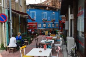 Outdoor cafés in the city center in Kırklareli, Turkey