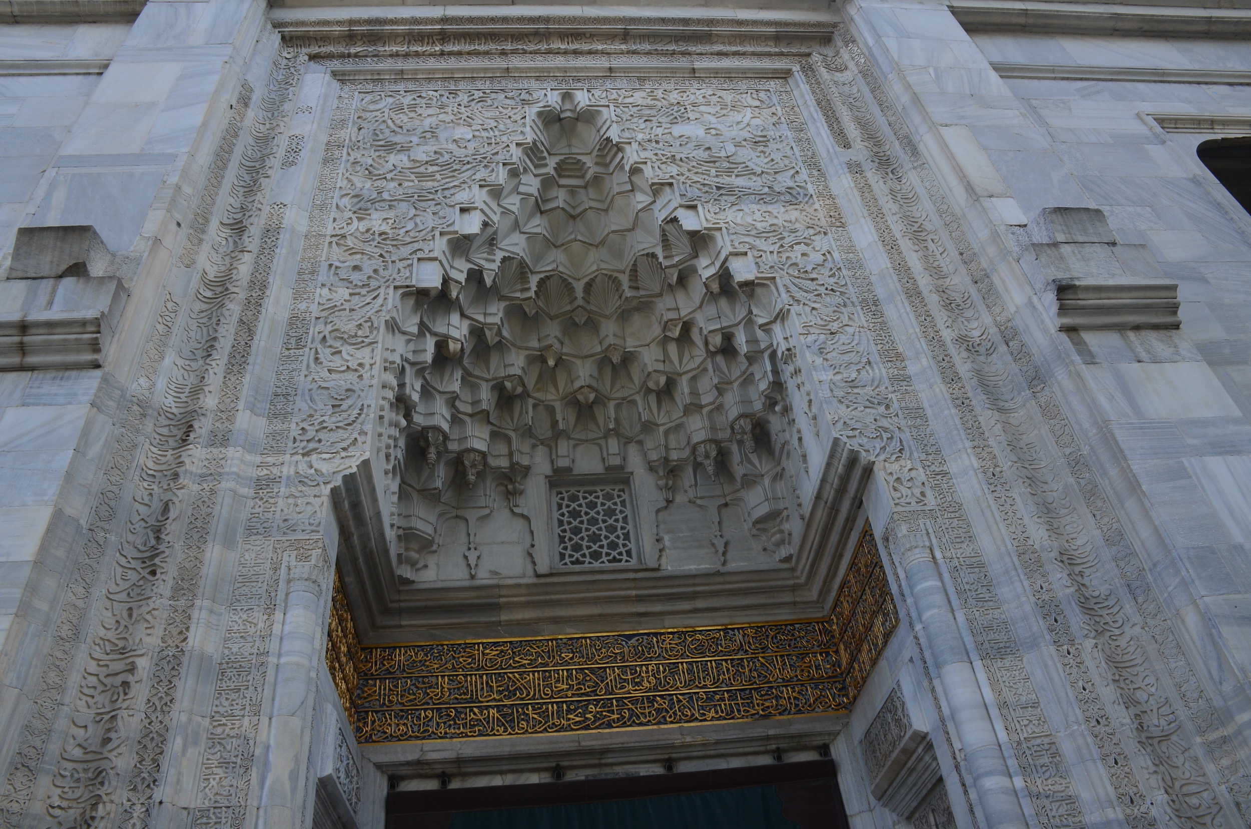 Muqarnas niche above the entrance portal at the Green Mosque in Bursa, Turkey