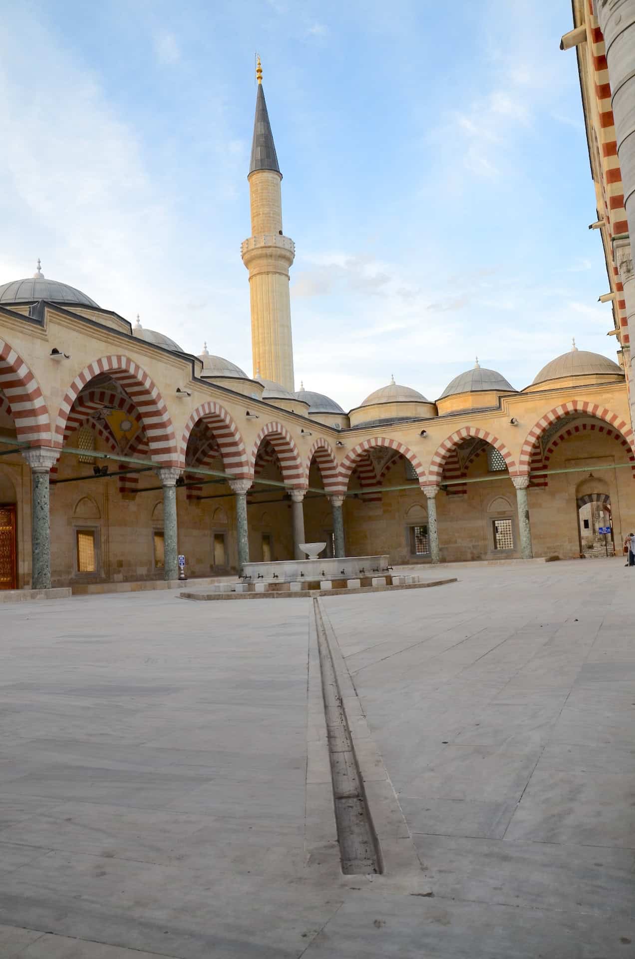 Courtyard at the Mosque with Three Balconies in the Edirne historic city center, Turkey