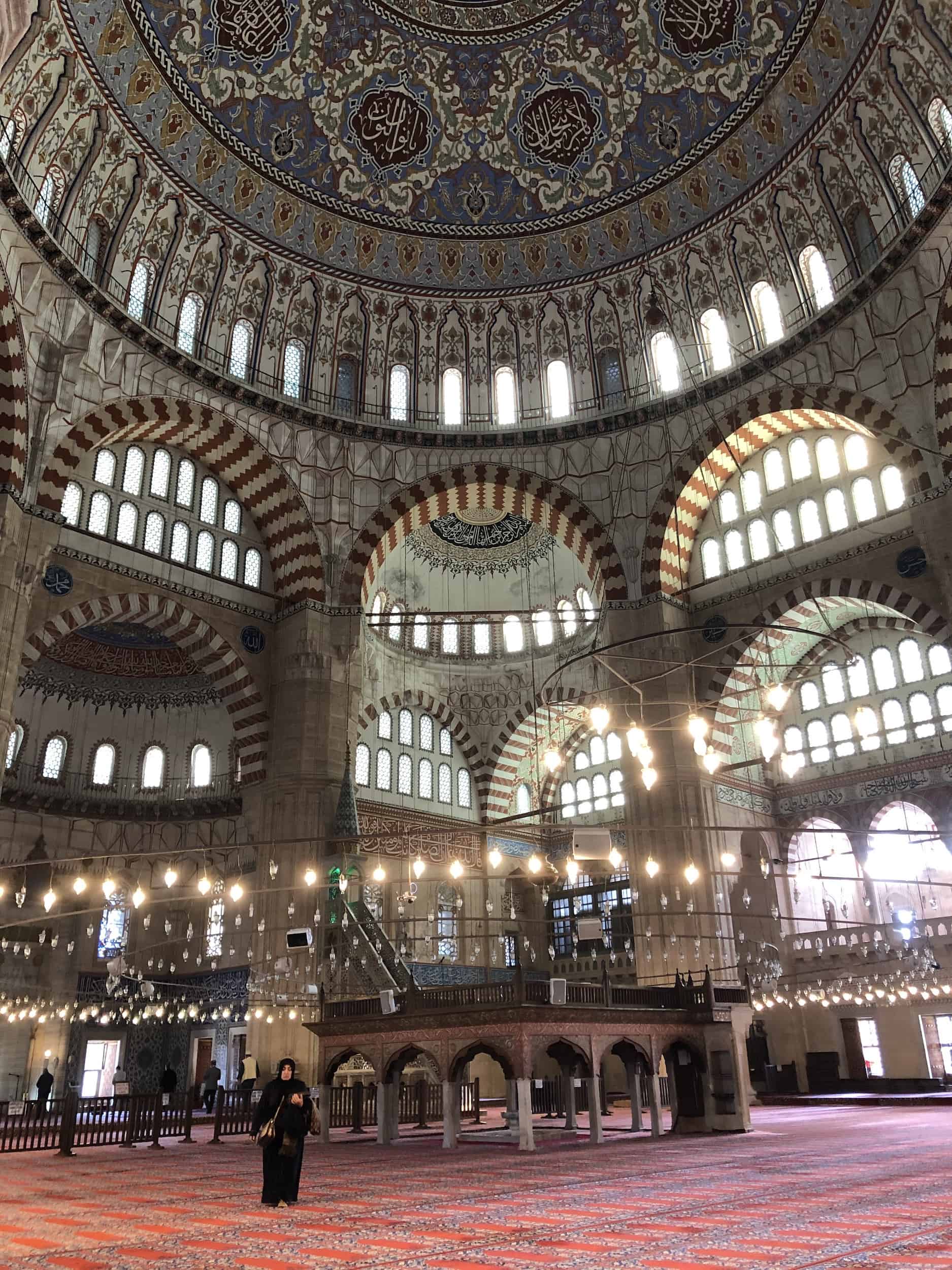 Prayer hall at the Selimiye Mosque in Edirne, Turkey