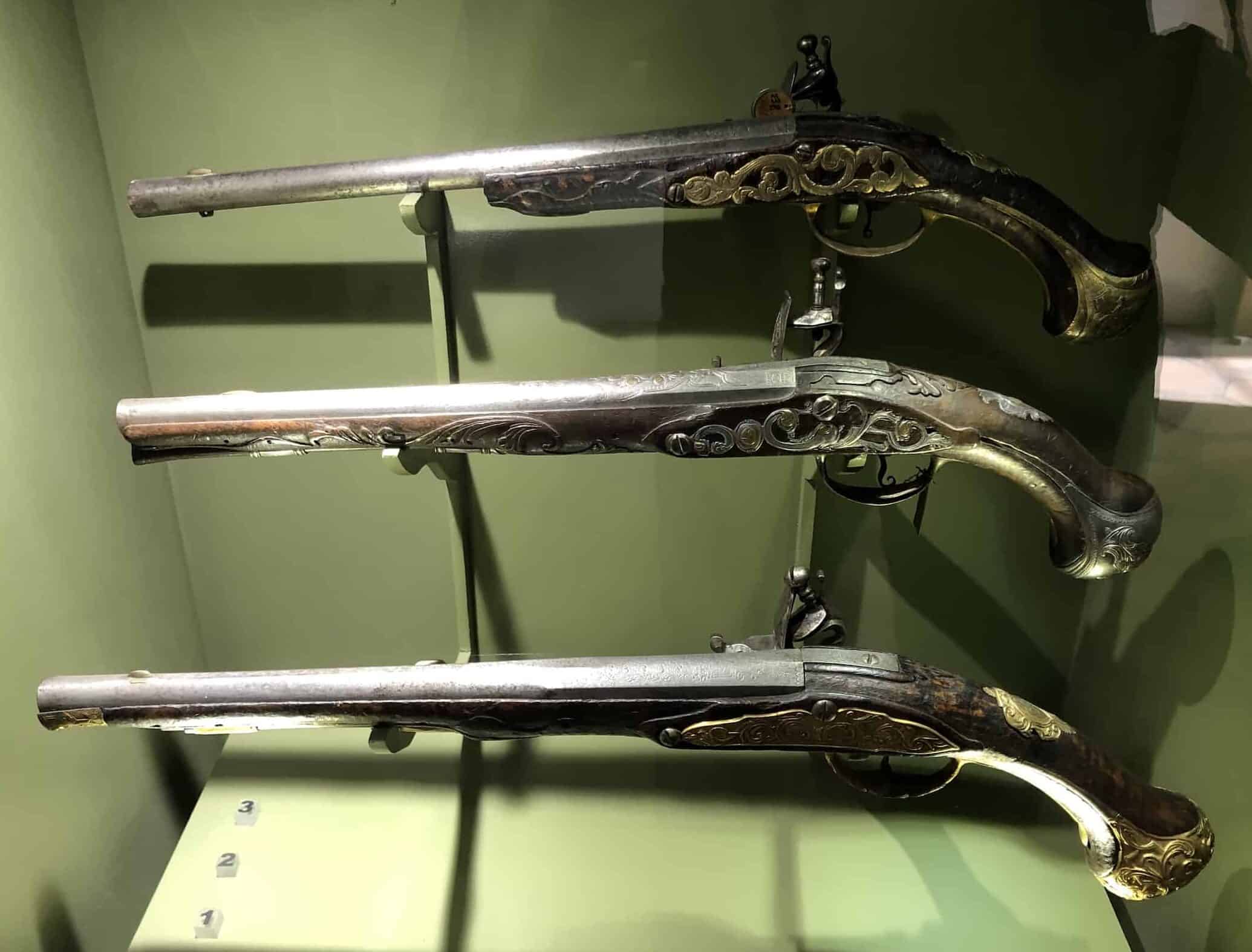 Flintlock pistols at the Edirne Turkish and Islamic Art Museum at the Selimiye Mosque in Edirne, Turkey