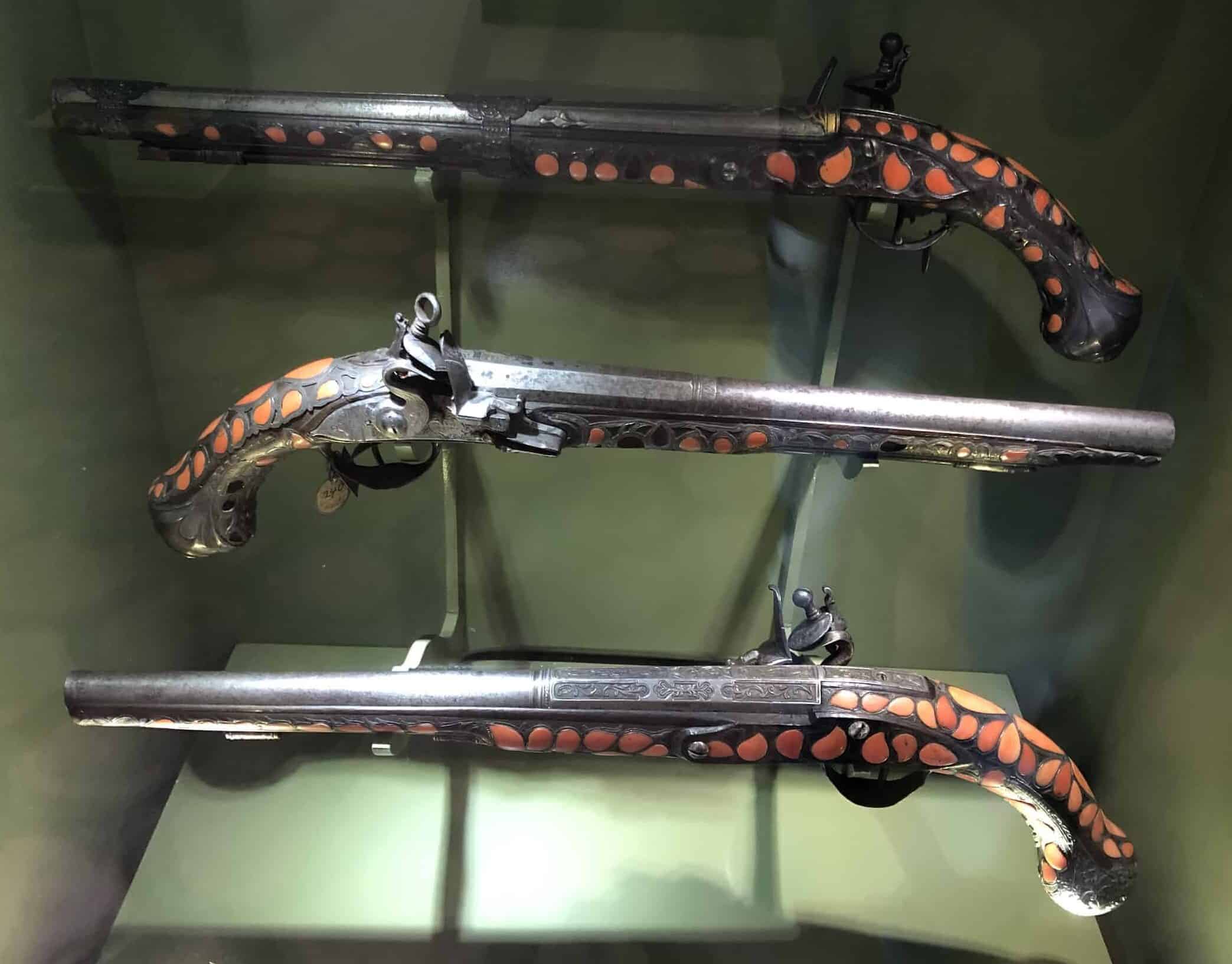 Flintlock pistols at the Edirne Turkish and Islamic Art Museum at the Selimiye Mosque in Edirne, Turkey