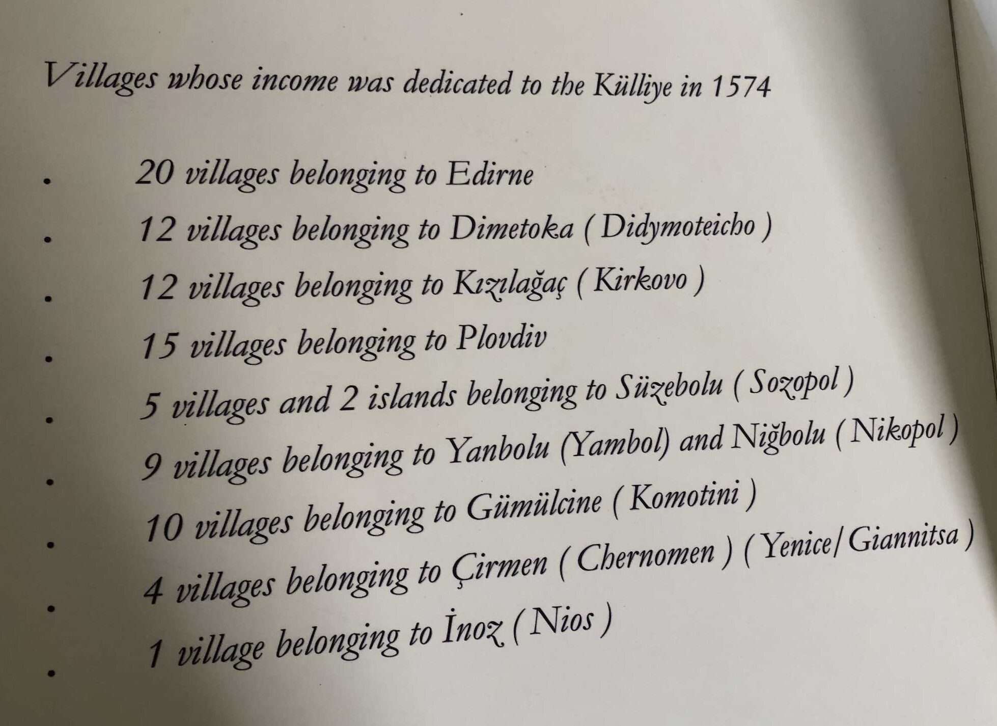 Villages with income dedicated to the Bayezid II Complex