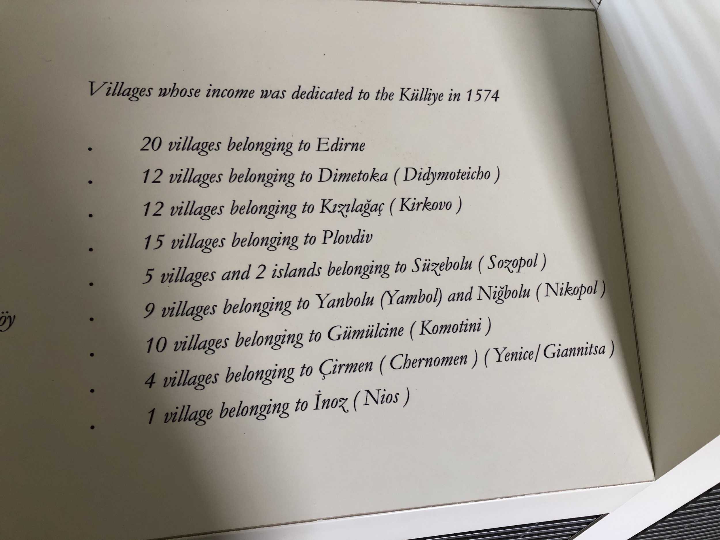 Villages with income dedicated to the Bayezid II Complex