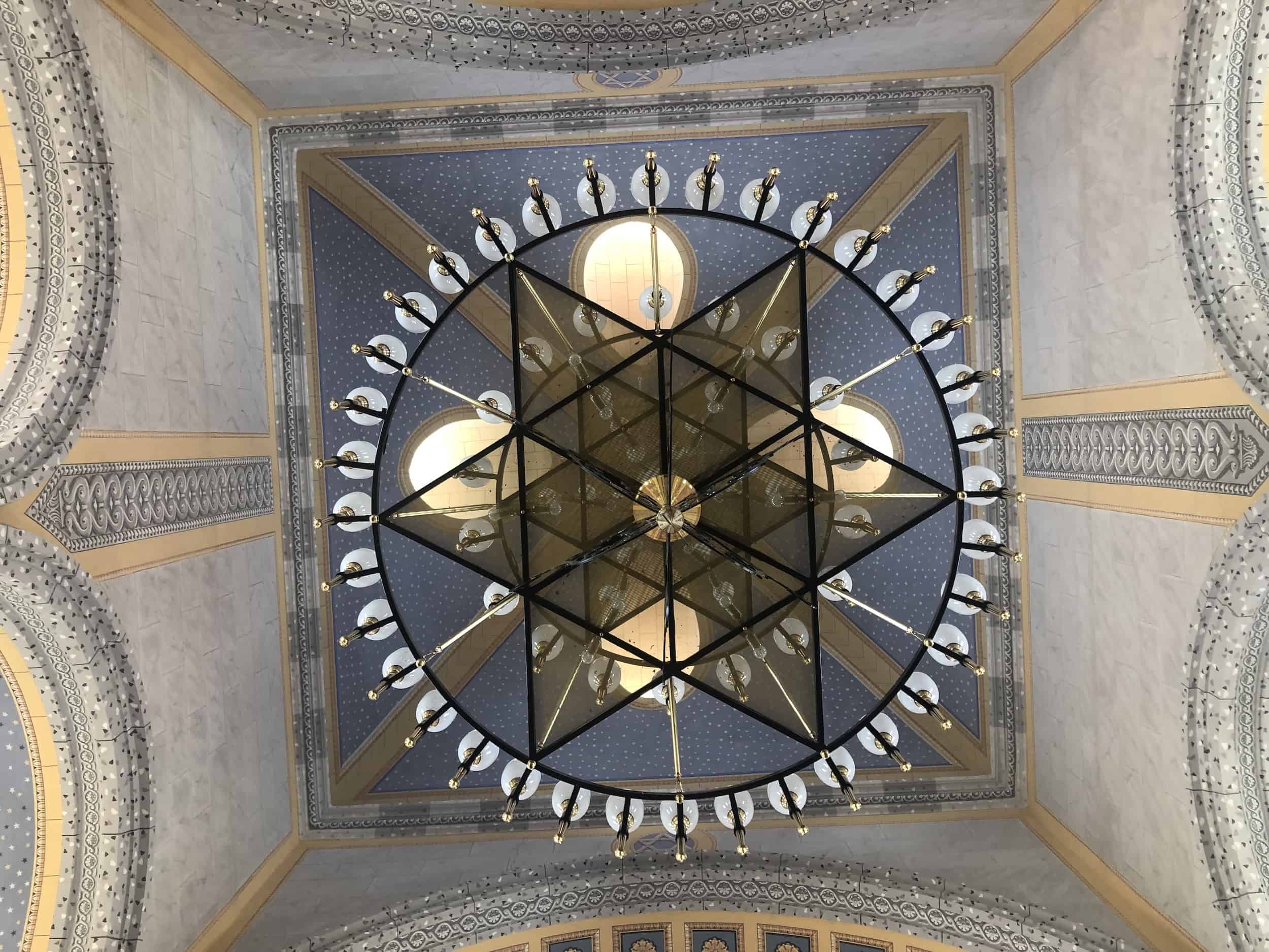 Chandelier at the Grand Synagogue of Edirne, Turkey, in the historic city center