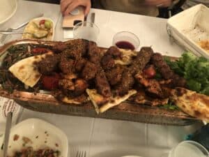 Kebab plate at Hatay Medeniyetler Sofrası in Taksim, Istanbul, Turkey