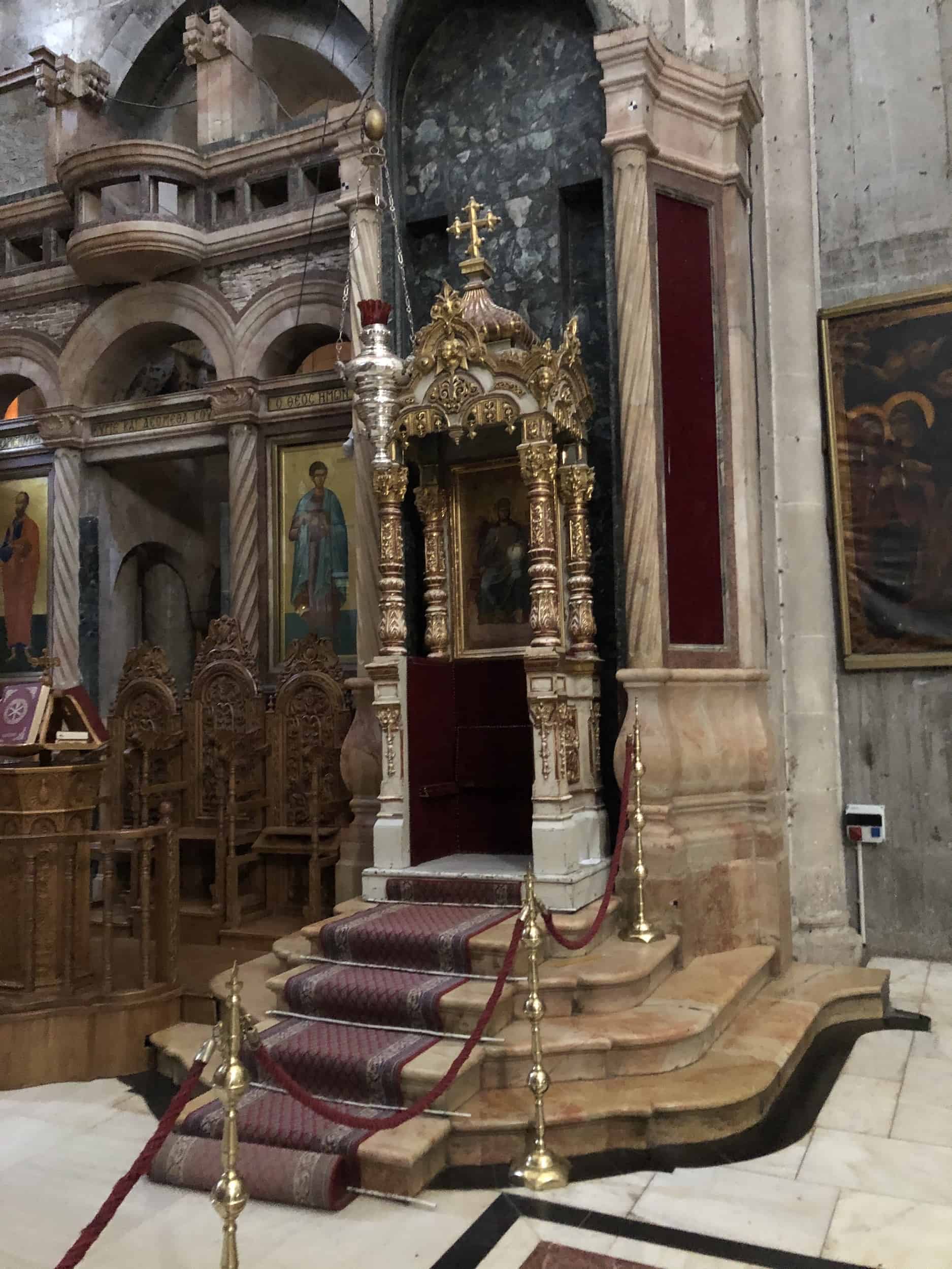 Throne of the Greek Orthodox Patriarch of Jerusalem in the Catholicon at the Church of the Holy Sepulchre in Jerusalem