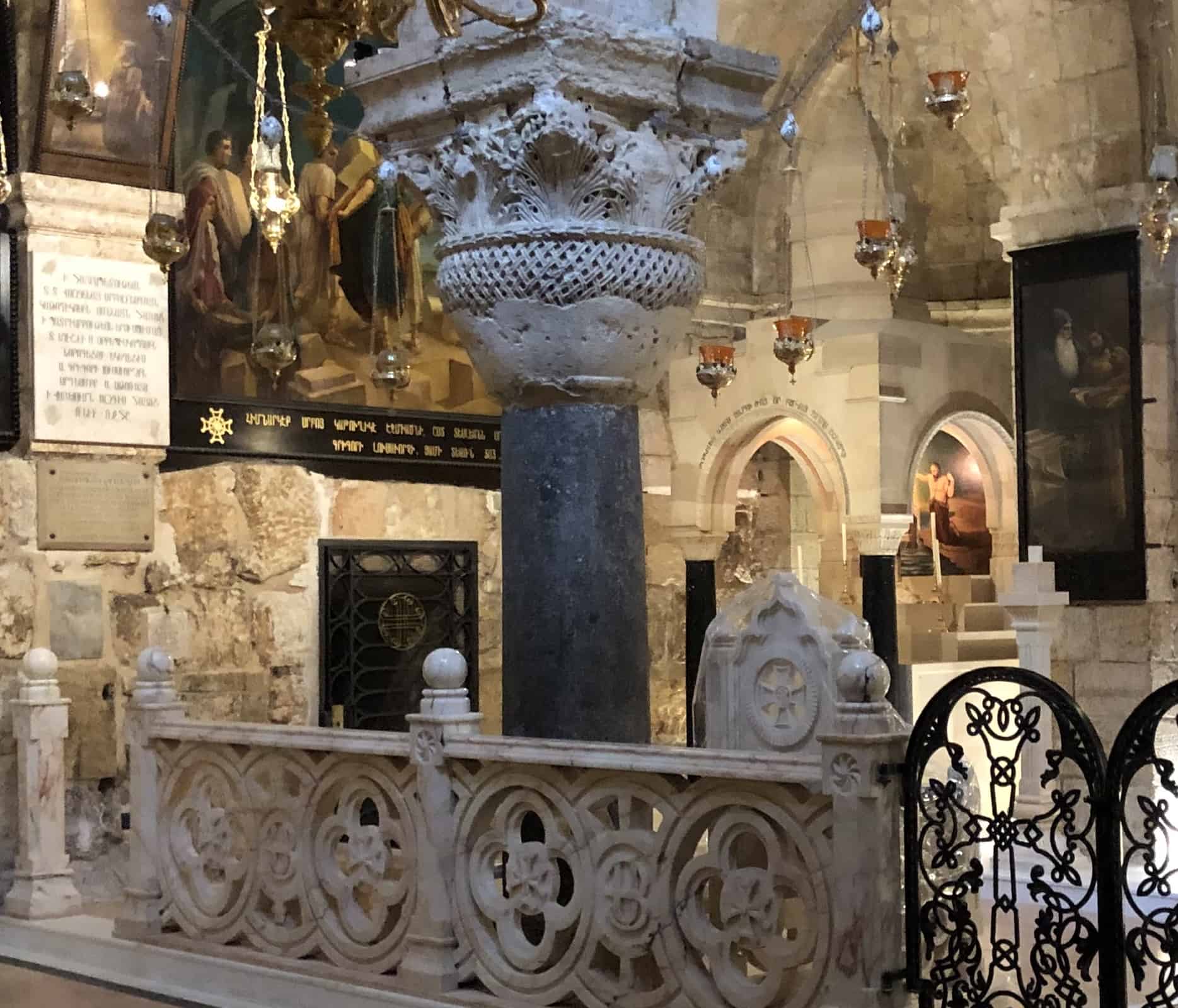 Altar of the Penitent Thief (to the right of the column) in the Chapel of St. Helena