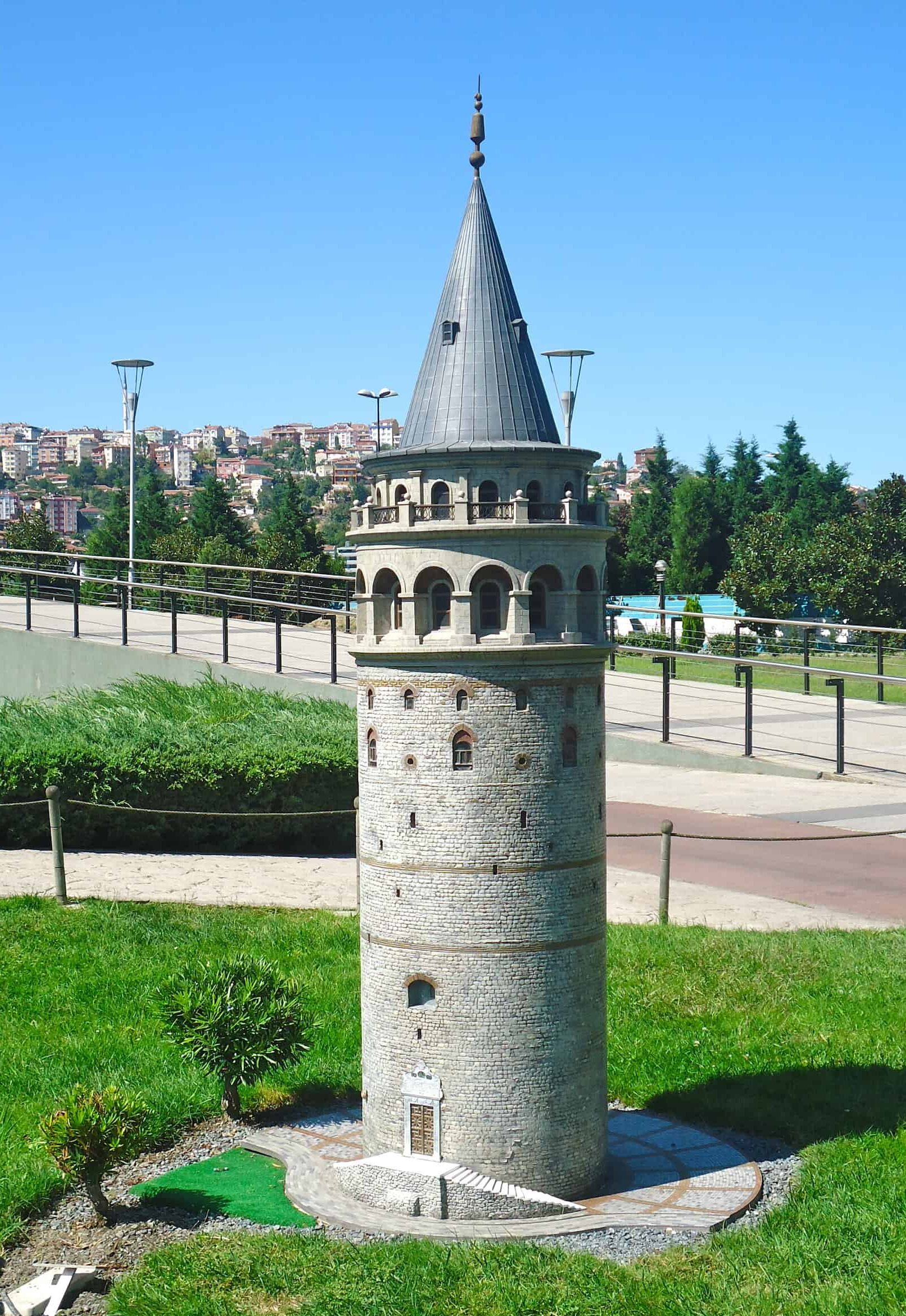 Model of the Galata Tower, Galata, 14th century at Miniatürk in Istanbul, Turkey