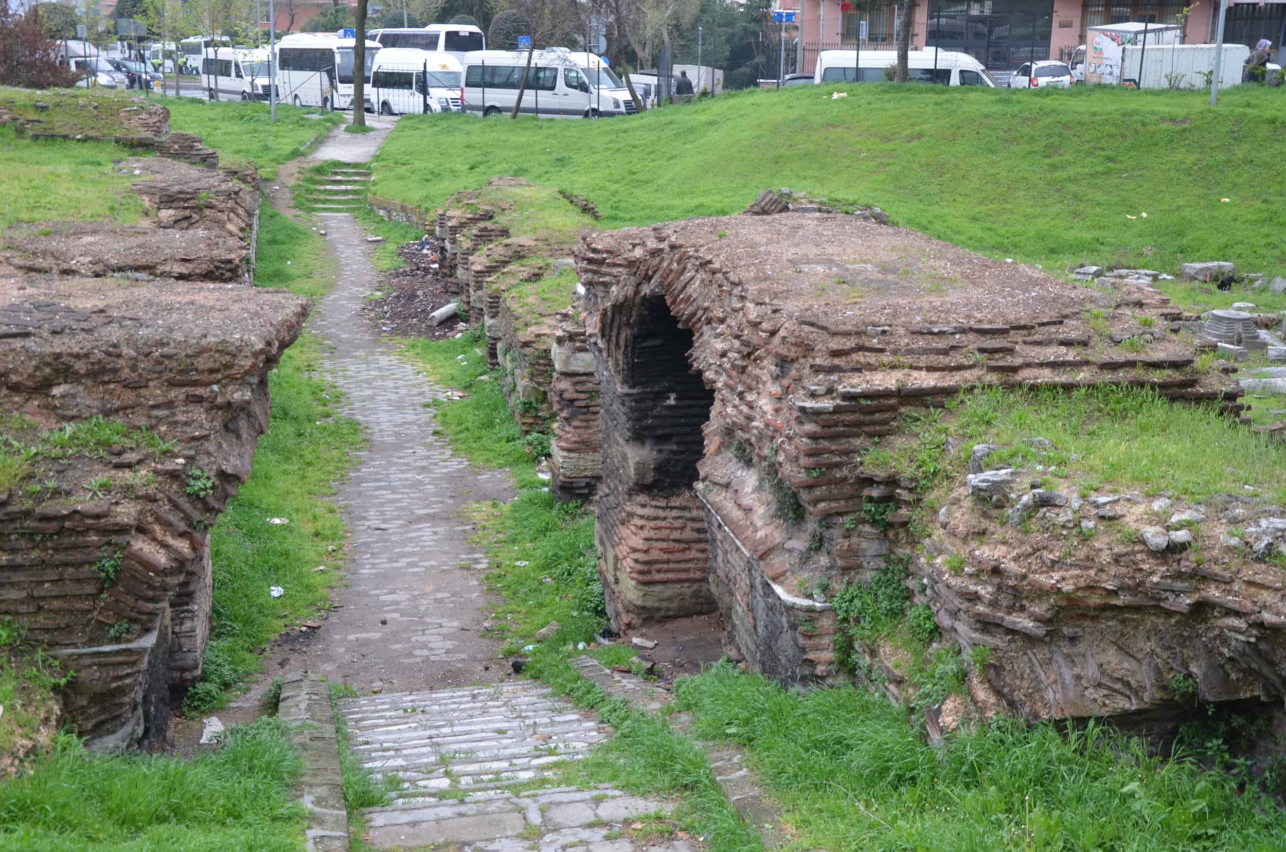 Path through the ruins of the Church of Saint Polyeuctus in Saraçhane, Istanbul, Turkey