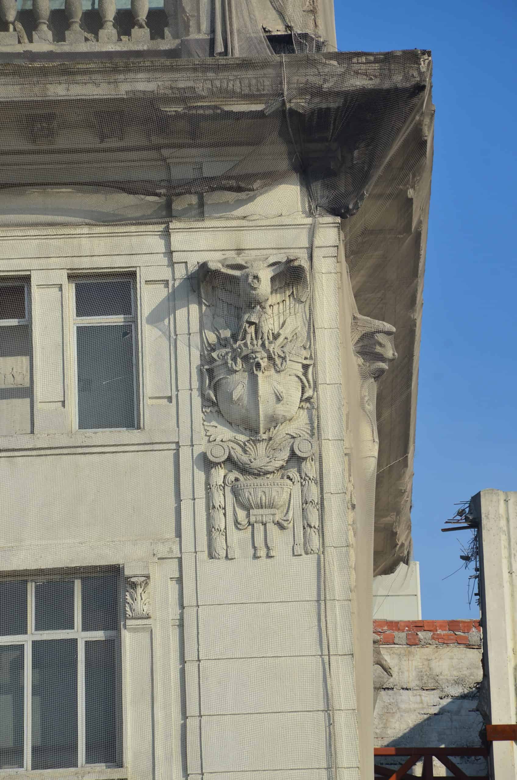 Ornamental stonework on the Ziraat Bank Building in Karaköy, Istanbul, Turkey