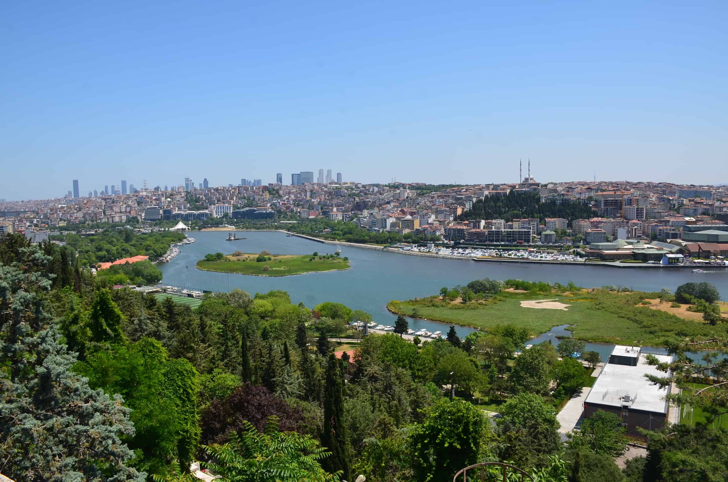 Looking down the Golden Horn at Pierre Loti Hill in Istanbul, Turkey