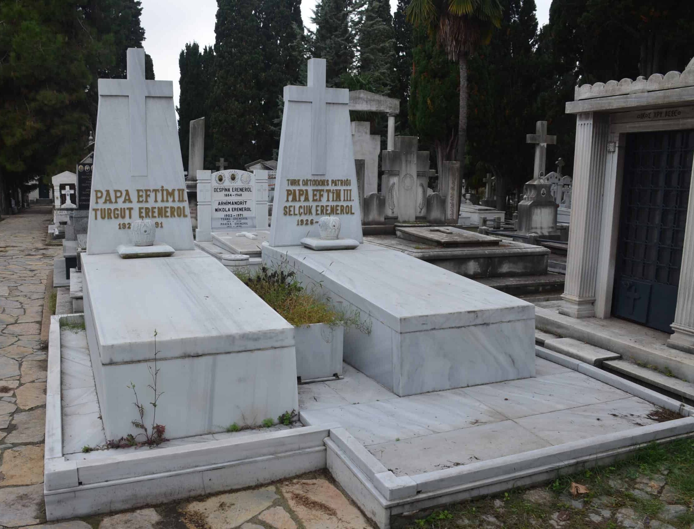 Tombs of Papa Eftim II (left) and Papa Eftim III (right) at the Greek Orthodox Cemetery in Şişli, Istanbul, Turkey