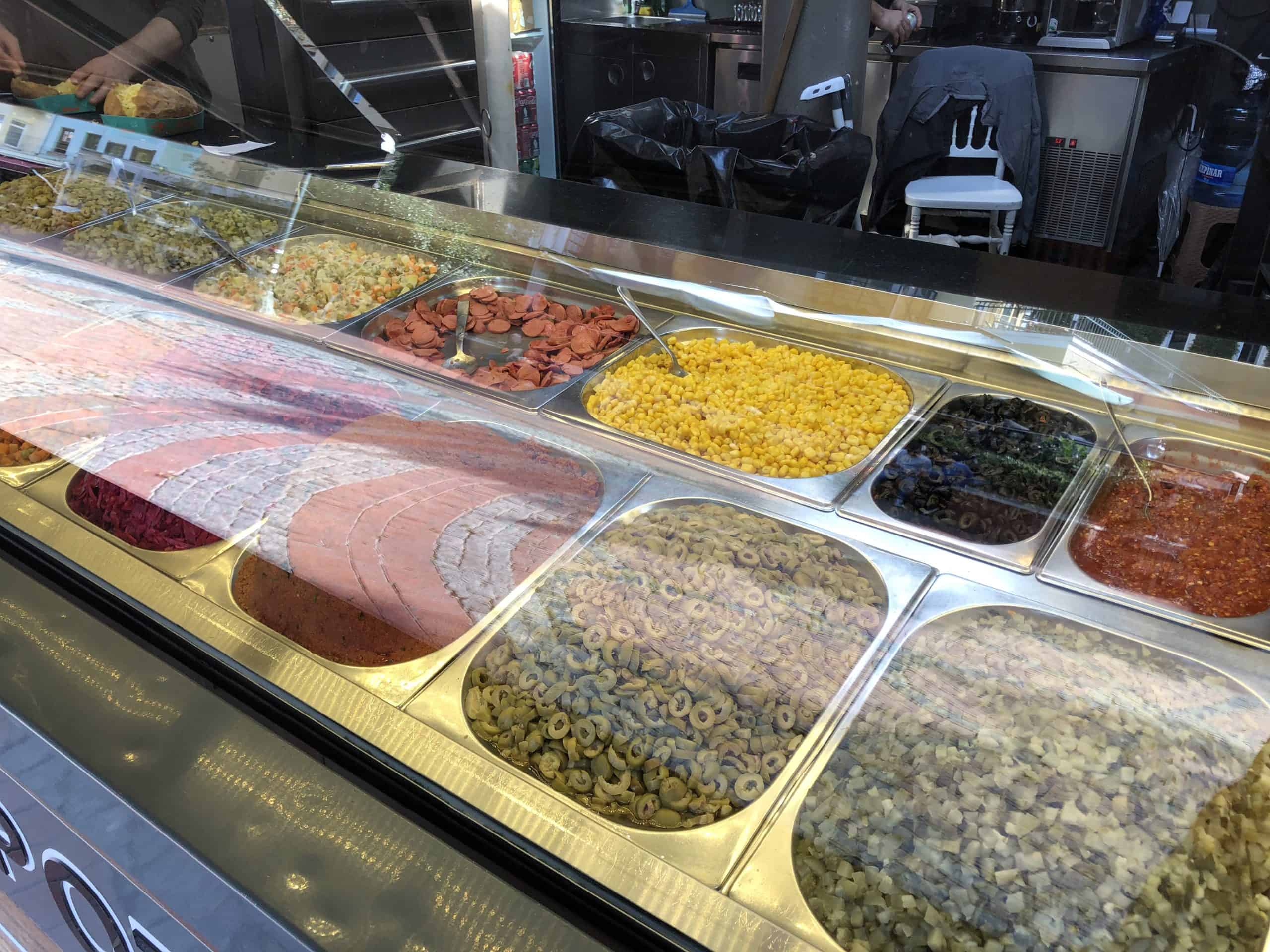 Kumpir toppings in Ortaköy, Beşiktaş, Istanbul, Turkey