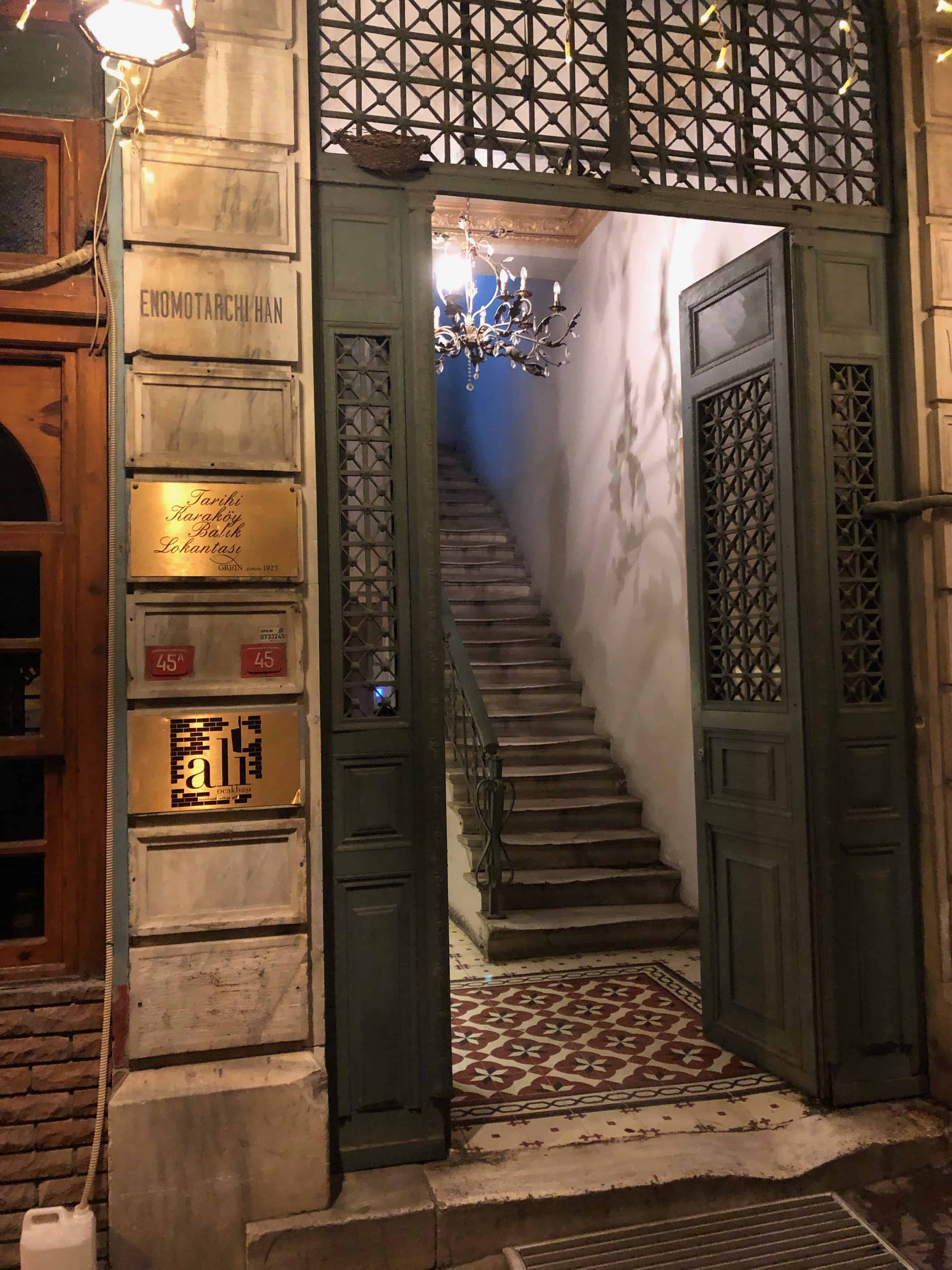 Entrance to the building to Ali Ocakbaşı in Karaköy, Istanbul, Turkey