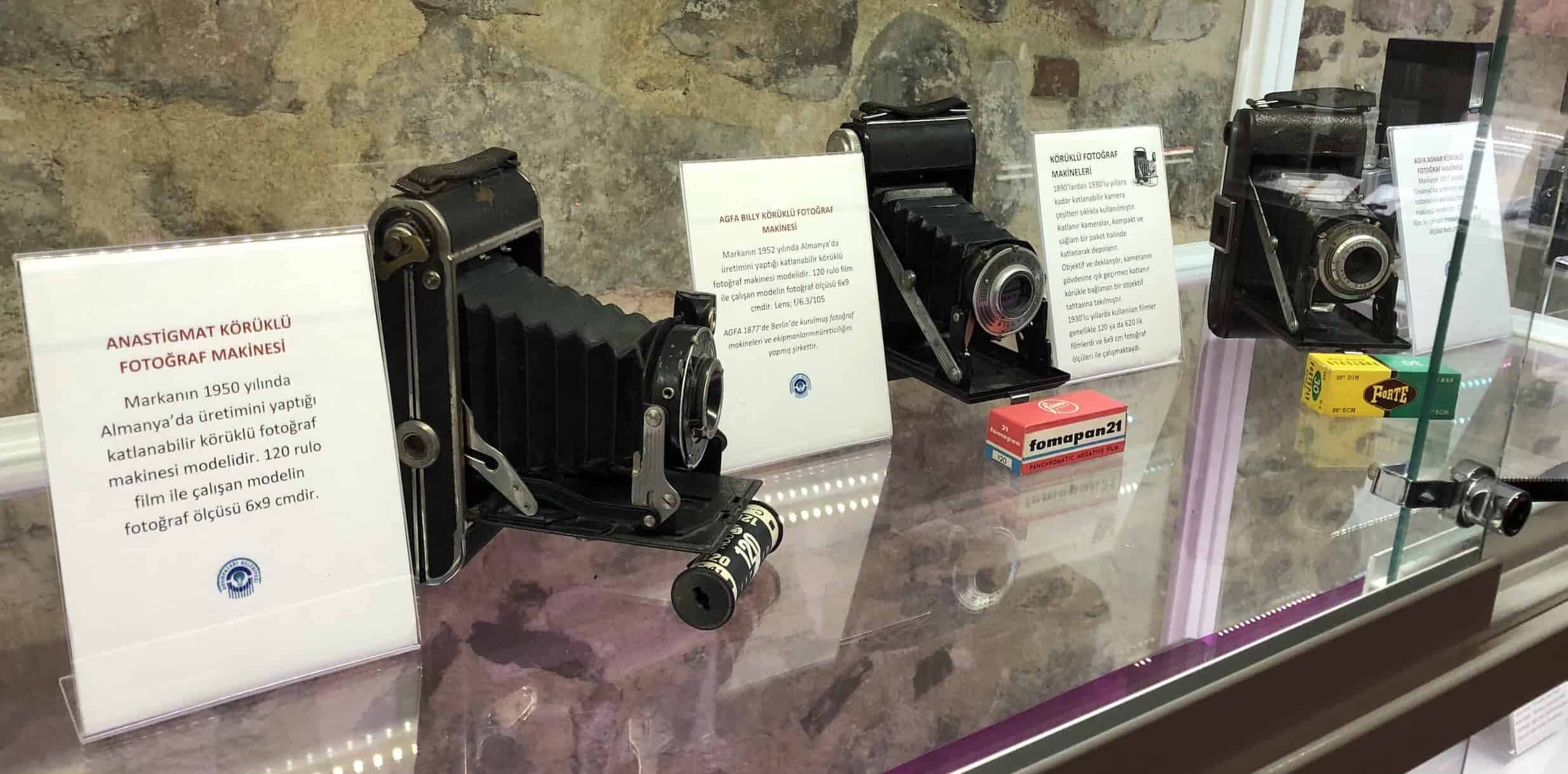 Classic camera models at the Osman Yaşar Tanaçan Photography Gallery at the Kurşunlu Complex