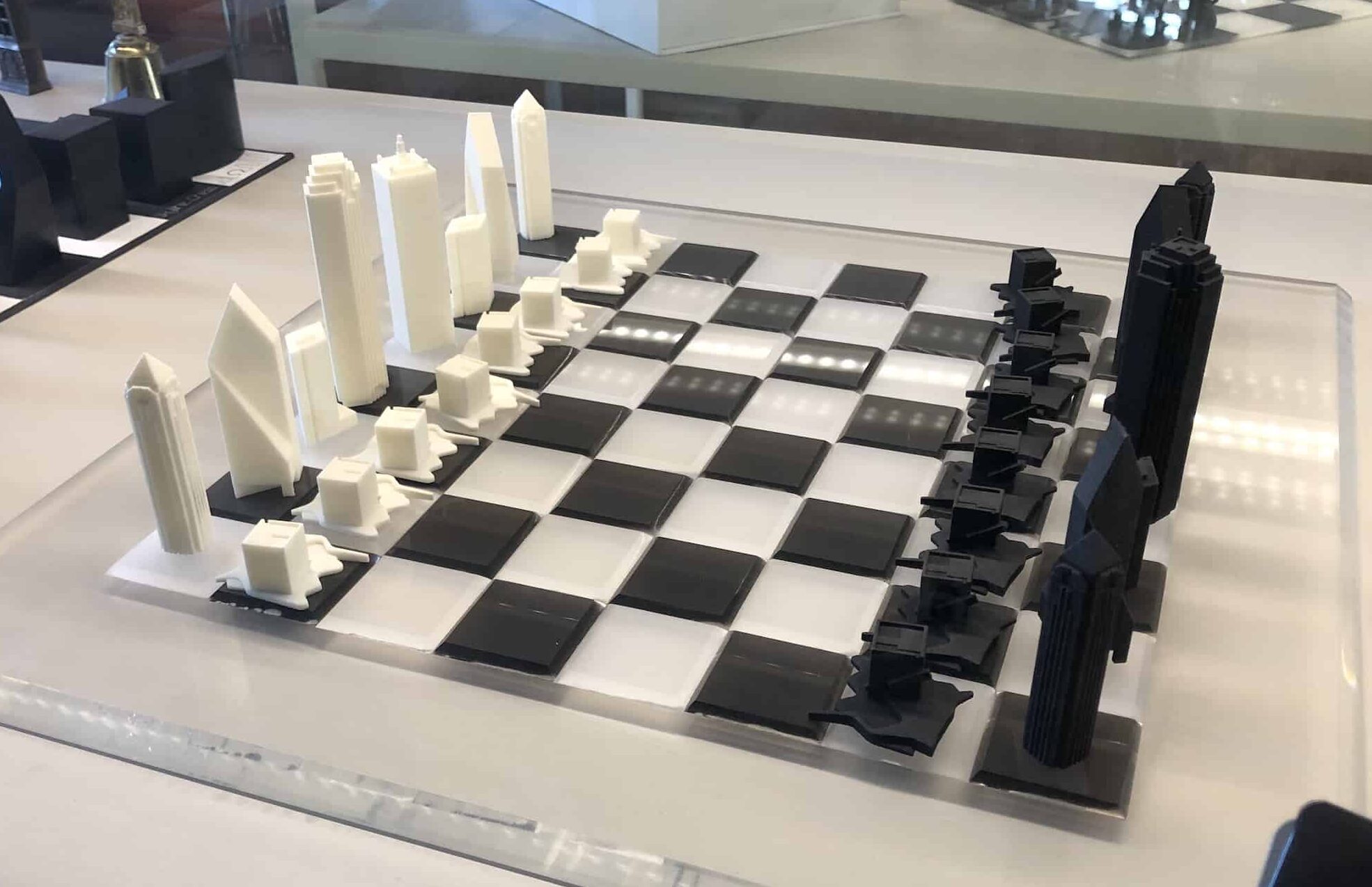 Dallas city skyline chess set
