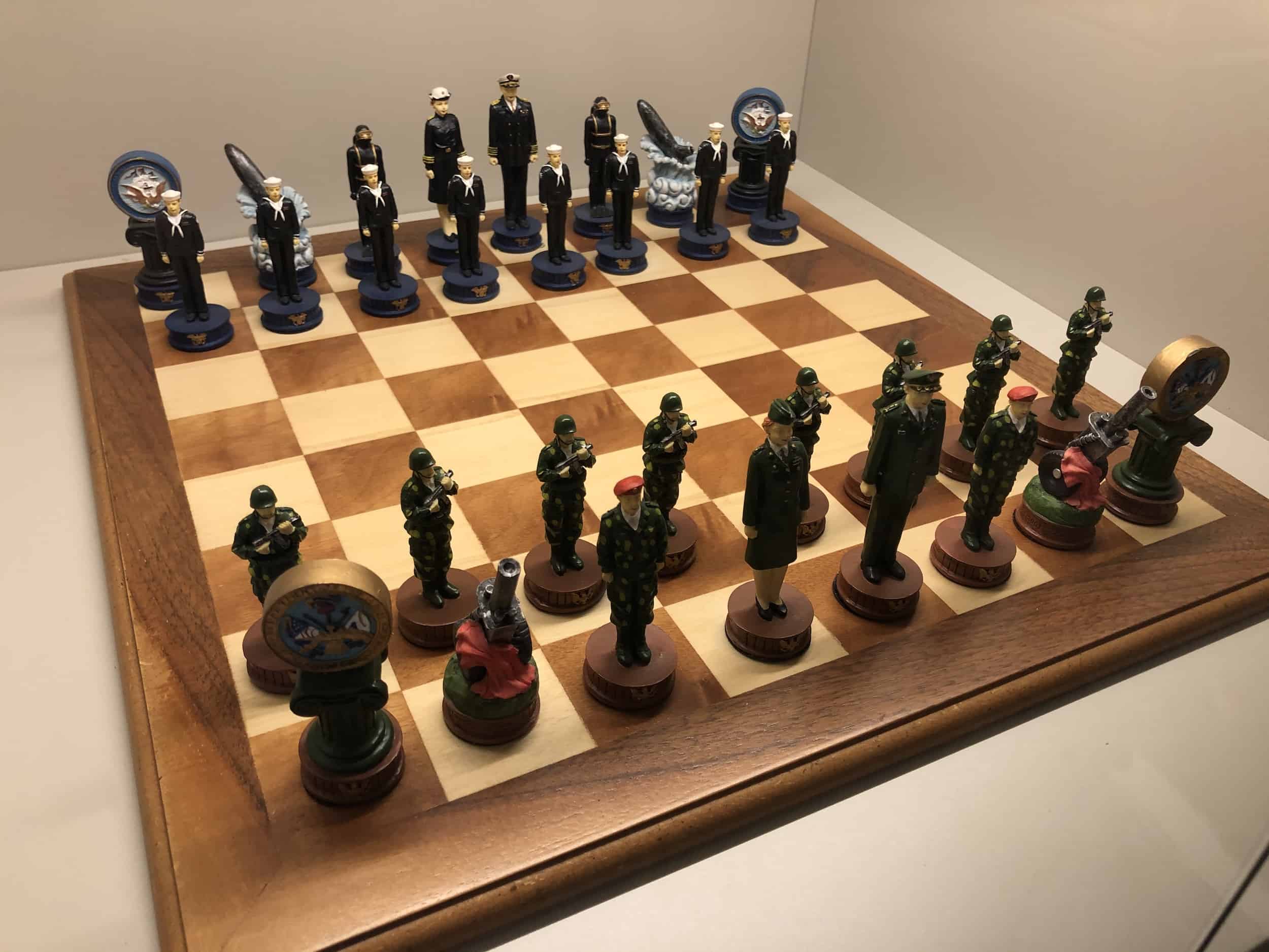 Army vs Navy chess set (USA) at the Gökyay Foundation Chess Museum in Ankara, Turkey