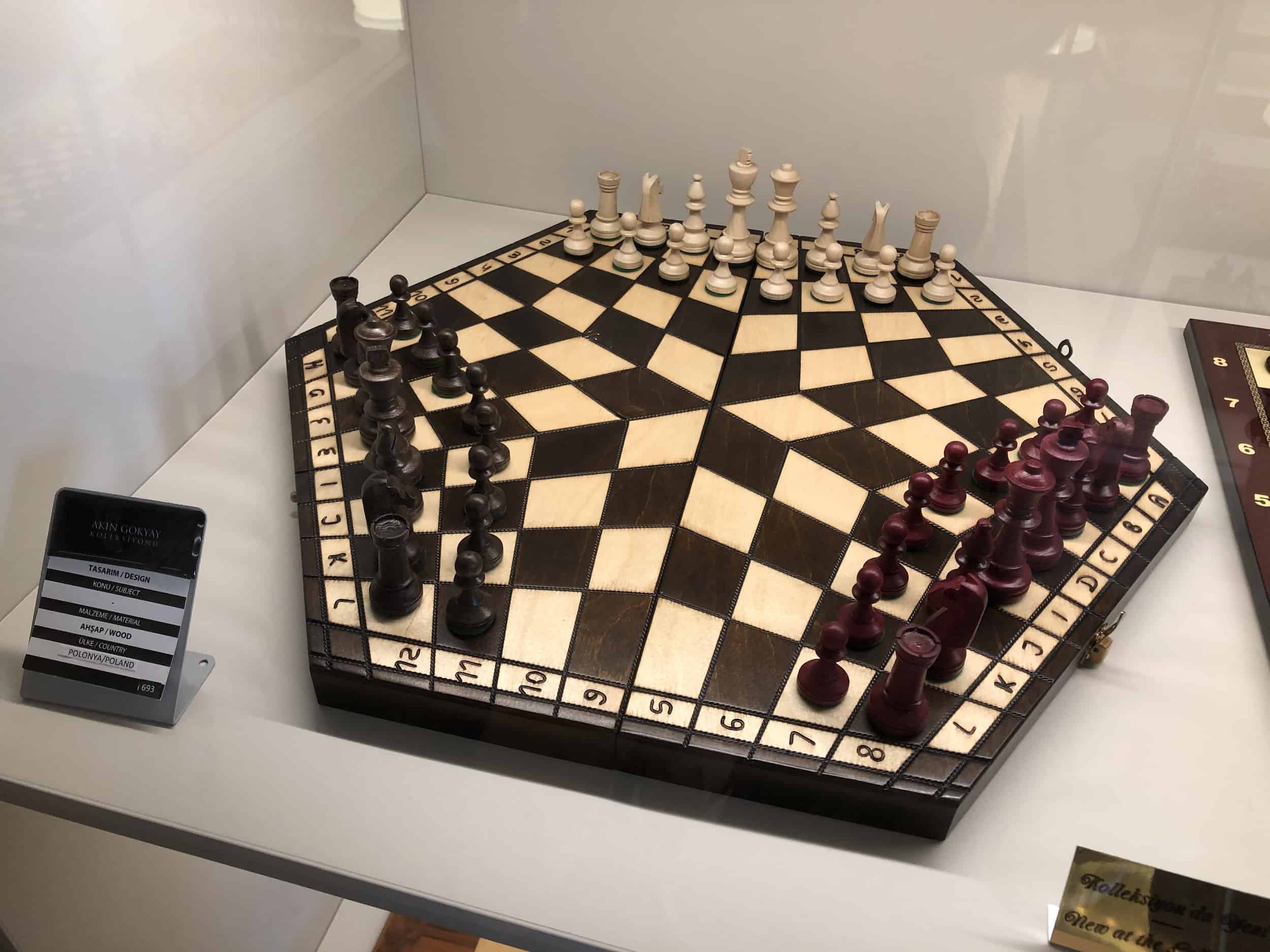 Triple chess set (Poland) at the Gökyay Foundation Chess Museum in Ankara, Turkey