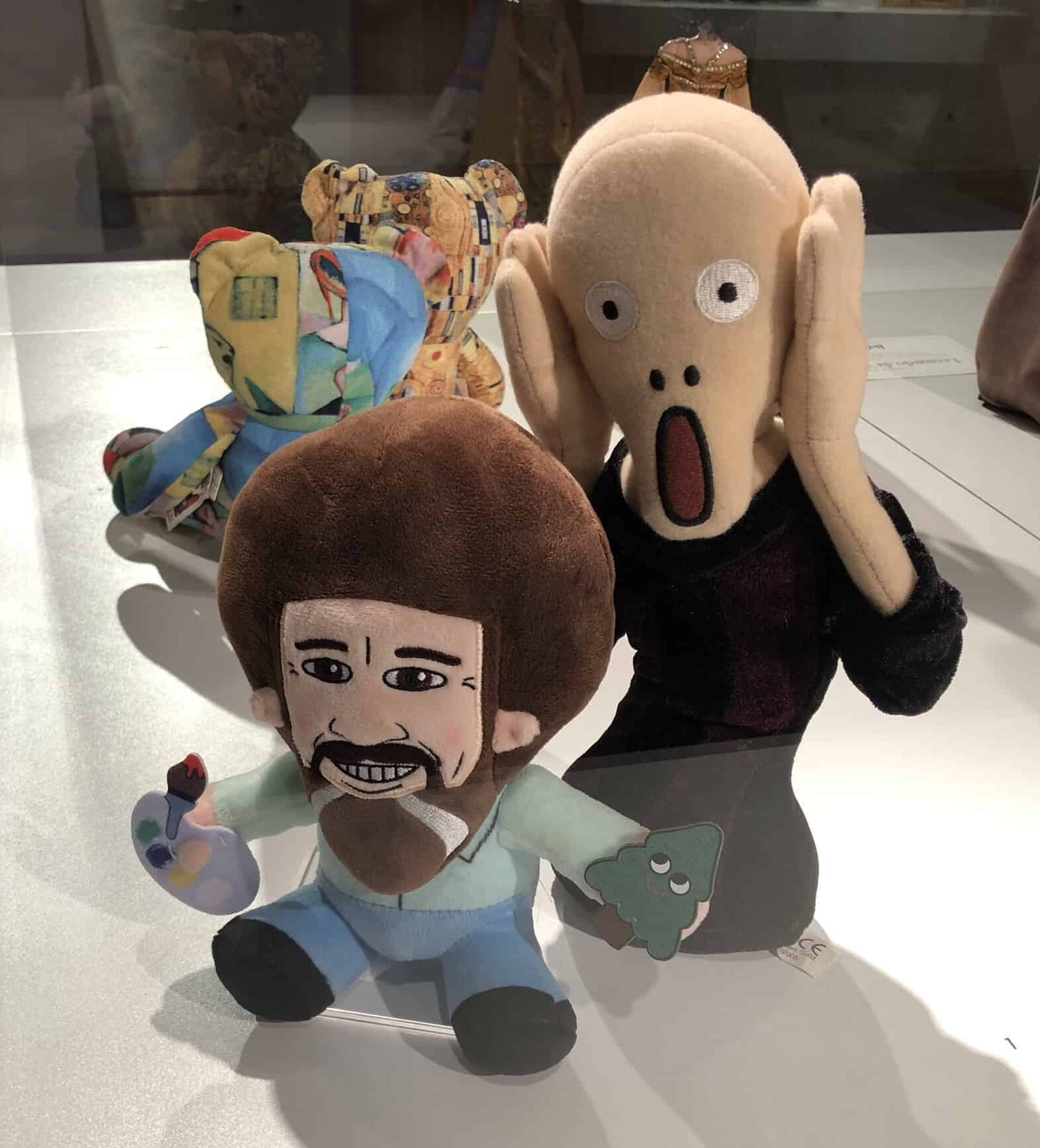 Stuffed figures of Bob Ross and The Scream by Edvard Munch