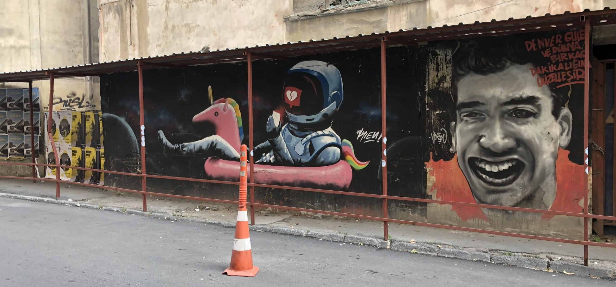 Murals across the street from Bomontiada in Şişli, Istanbul, Turkey