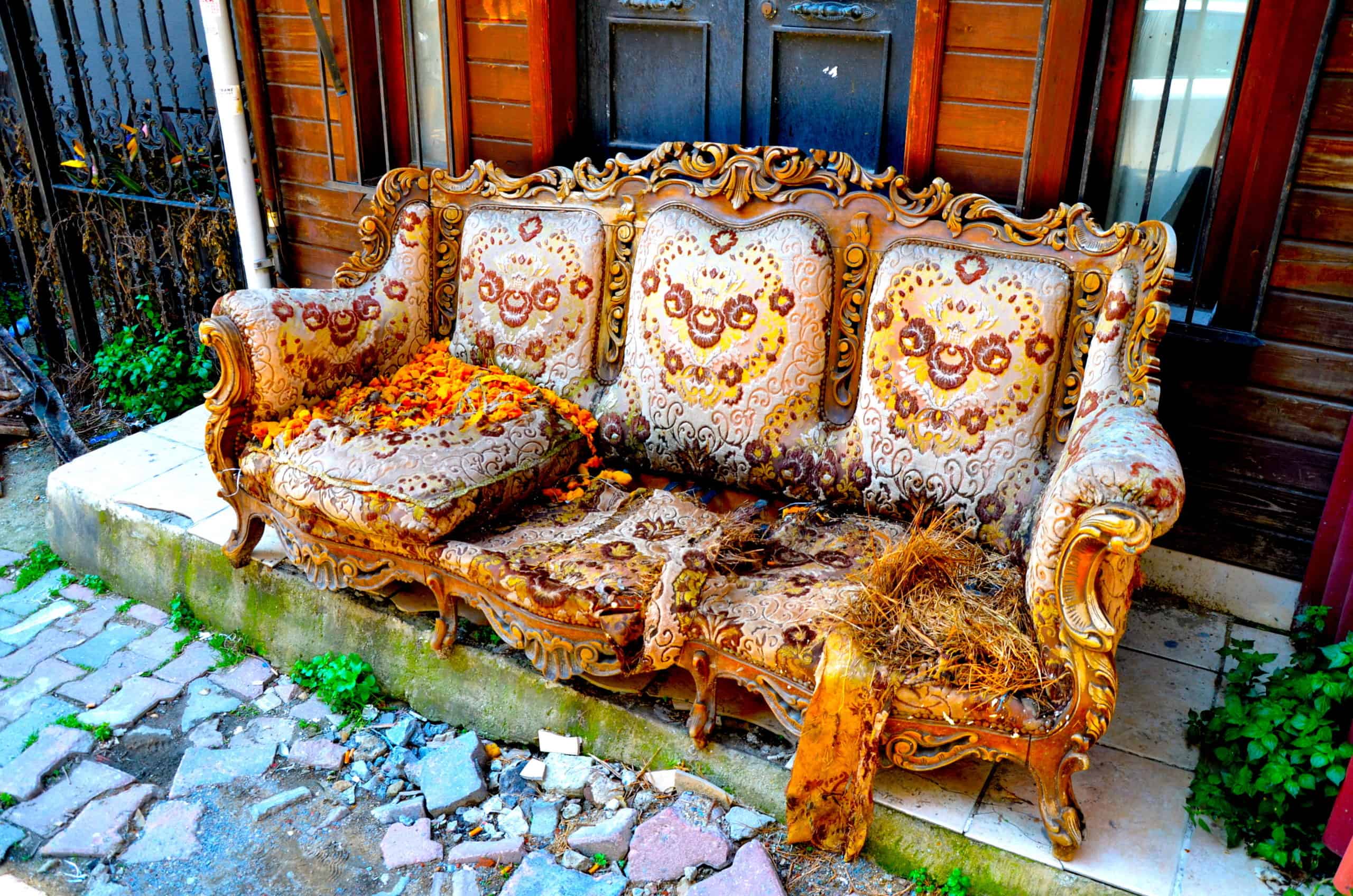 Antique couch on the street in Çukurcuma, Istanbul, Turkey