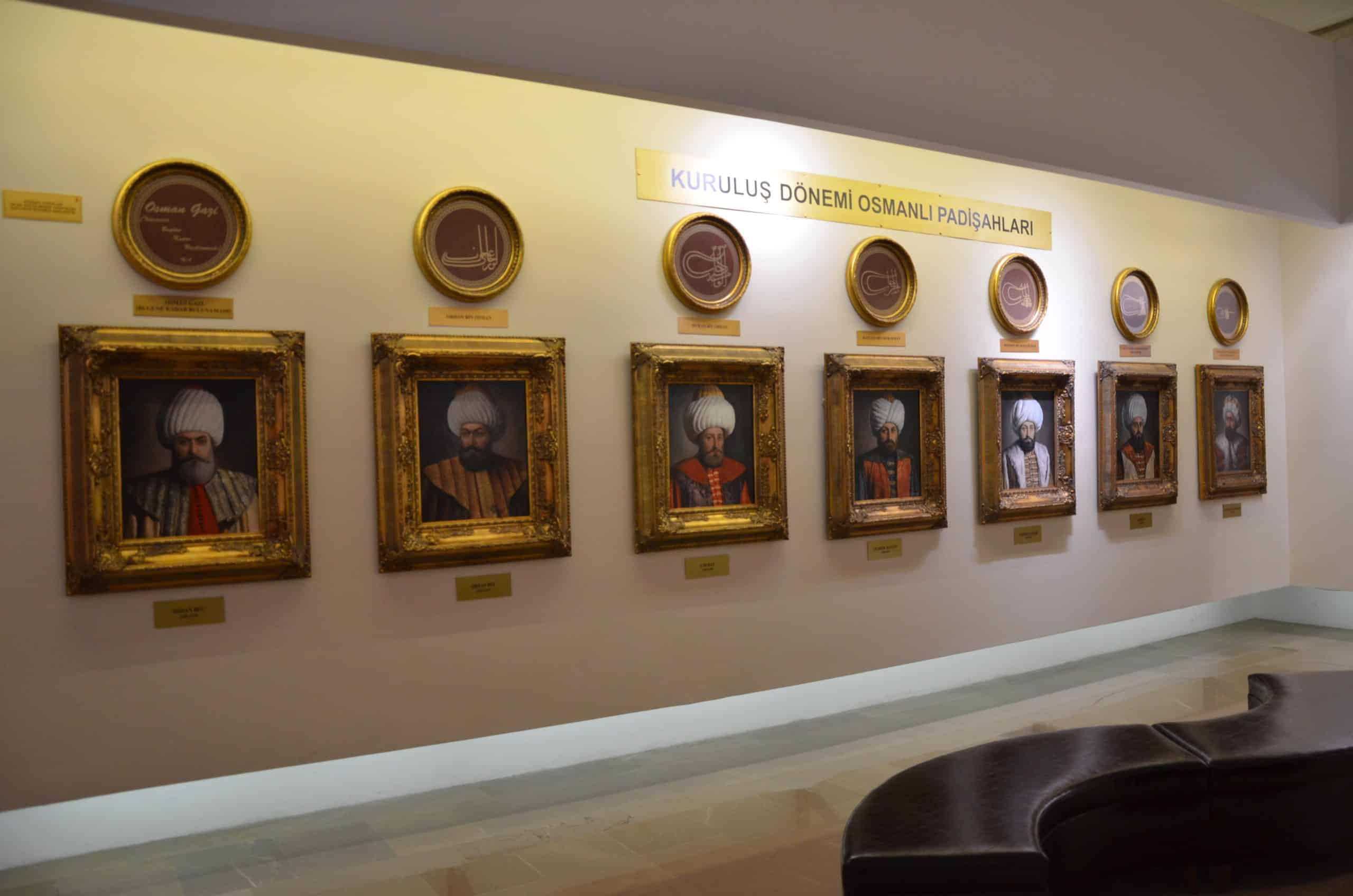 Portraits of the first Ottoman sultans at the Harbiye Military Museum in Istanbul, Turkey
