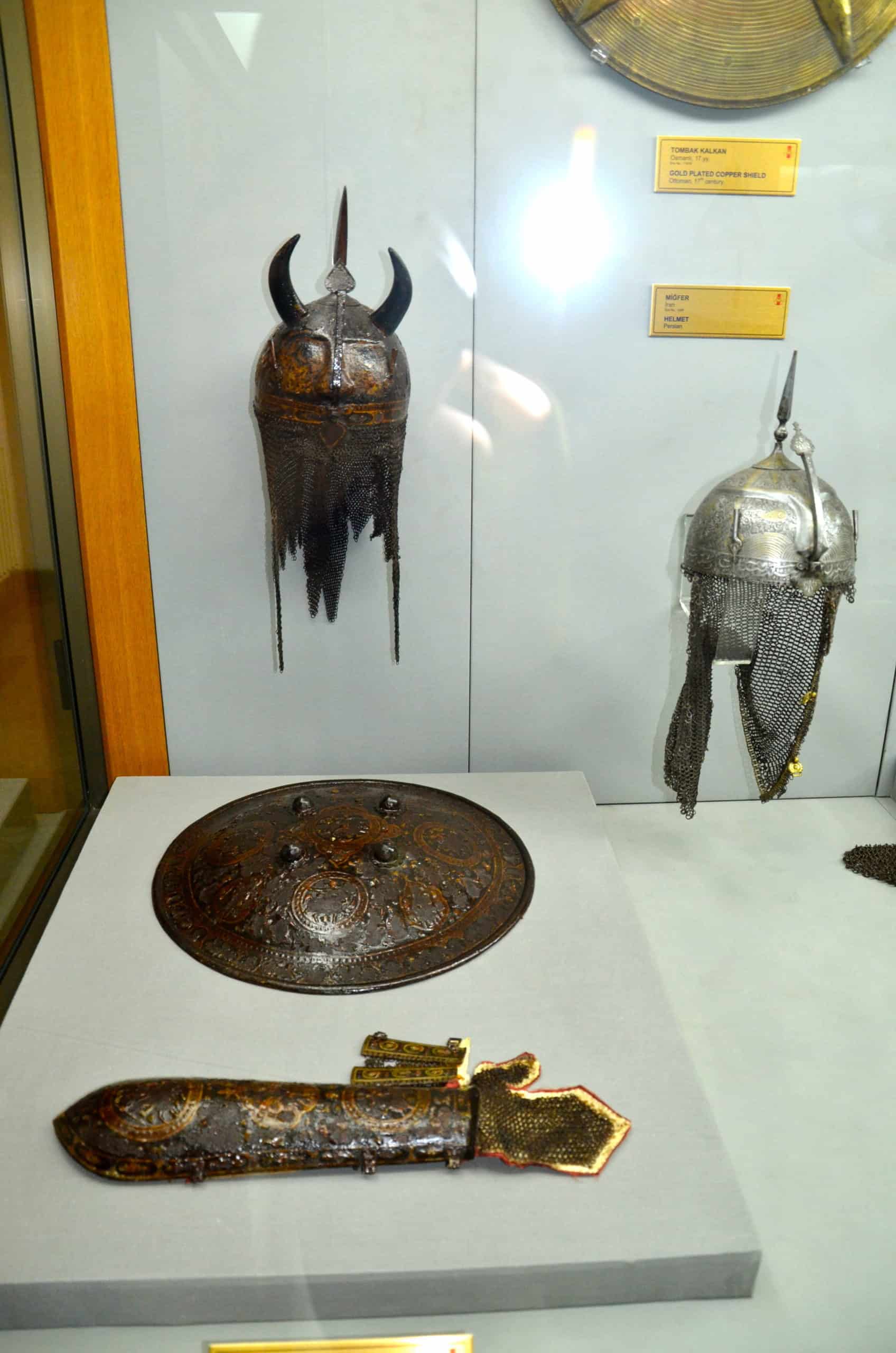 Islamic helmets and armor at the Harbiye Military Museum in Istanbul, Turkey
