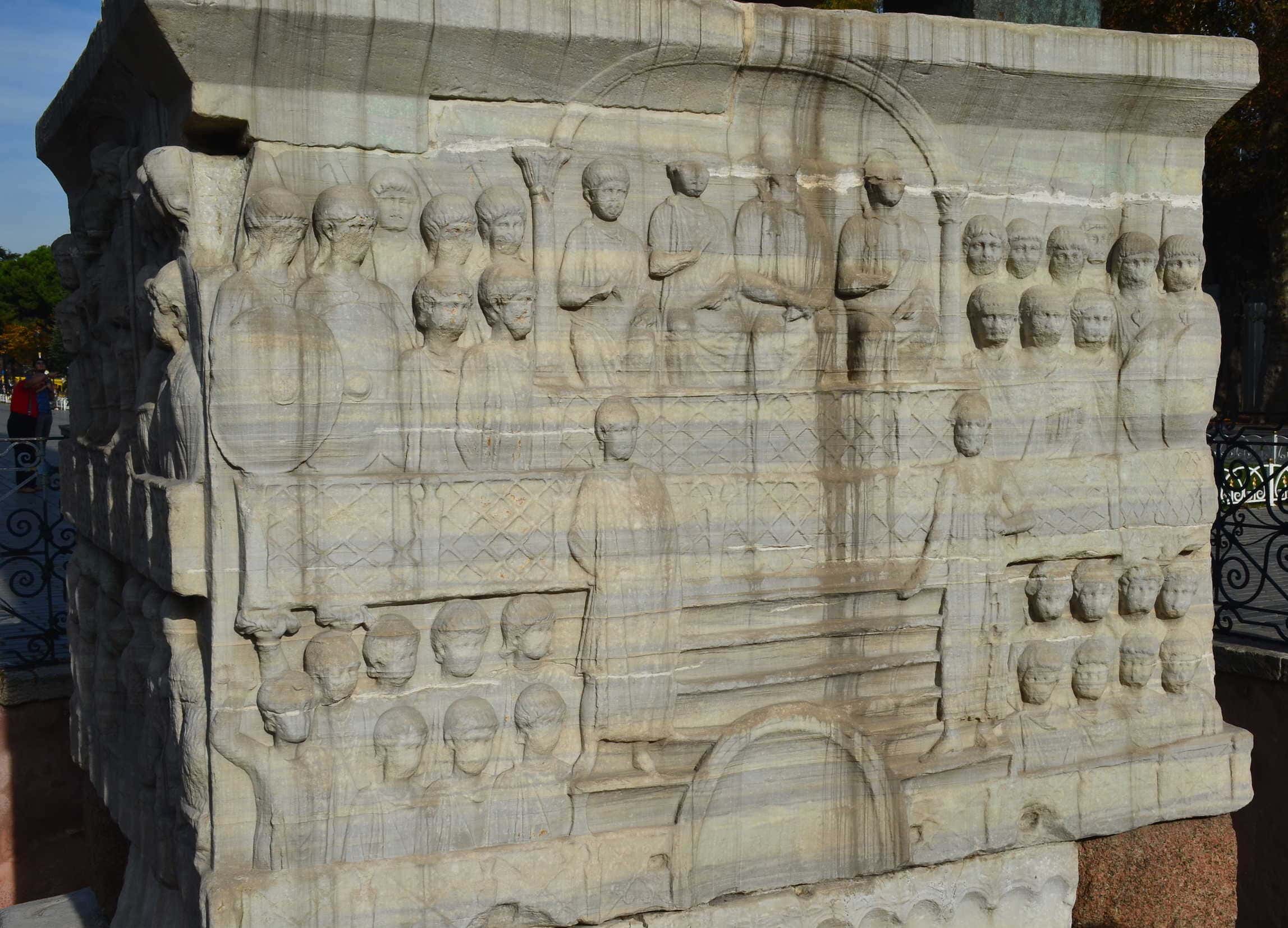 Theodosius I and his court (south face) on the pedestal of the Obelisk of Thutmose III