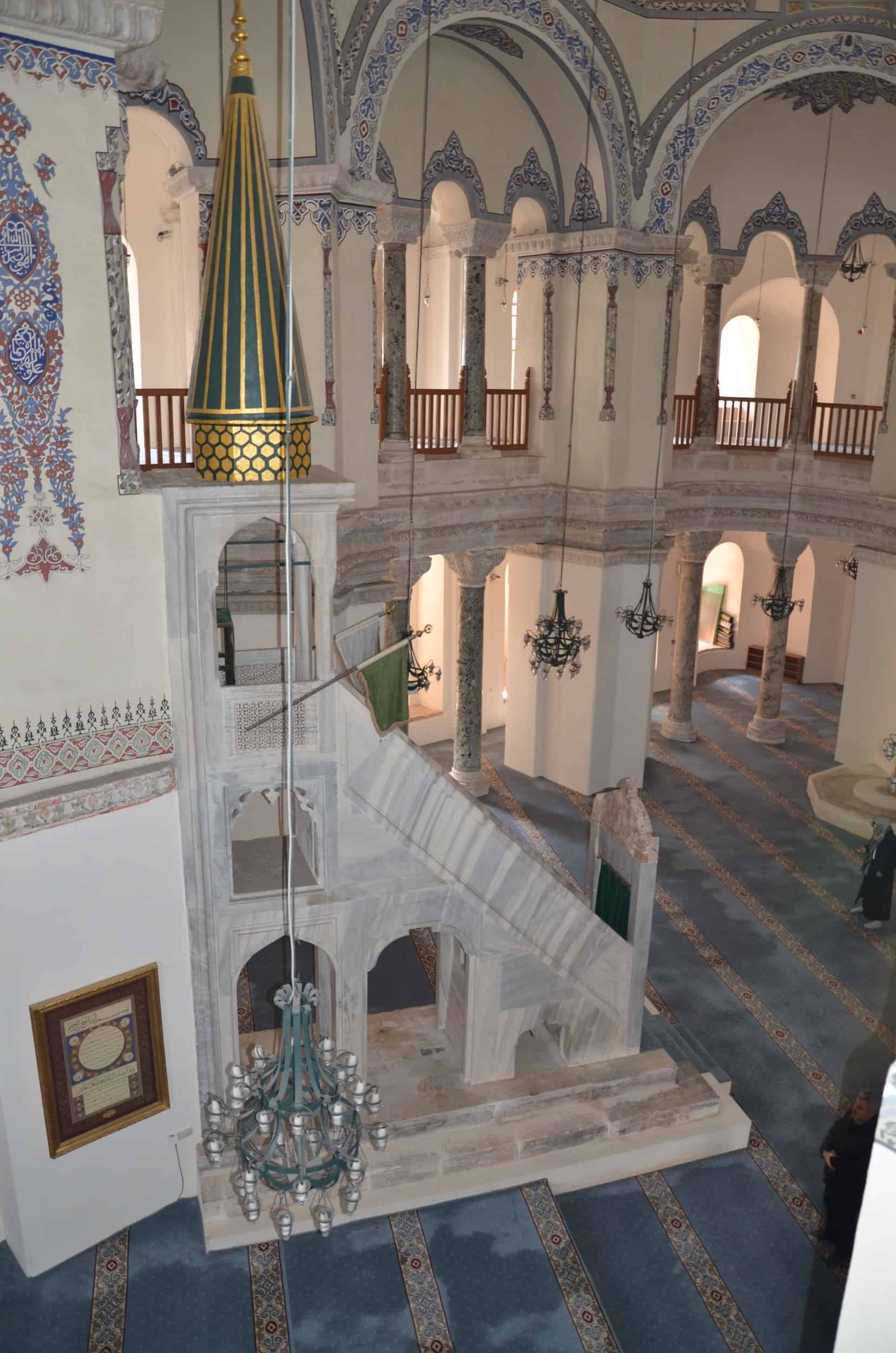 Minbar from the upper level at the Little Hagia Sophia Mosque in Istanbul, Turkey