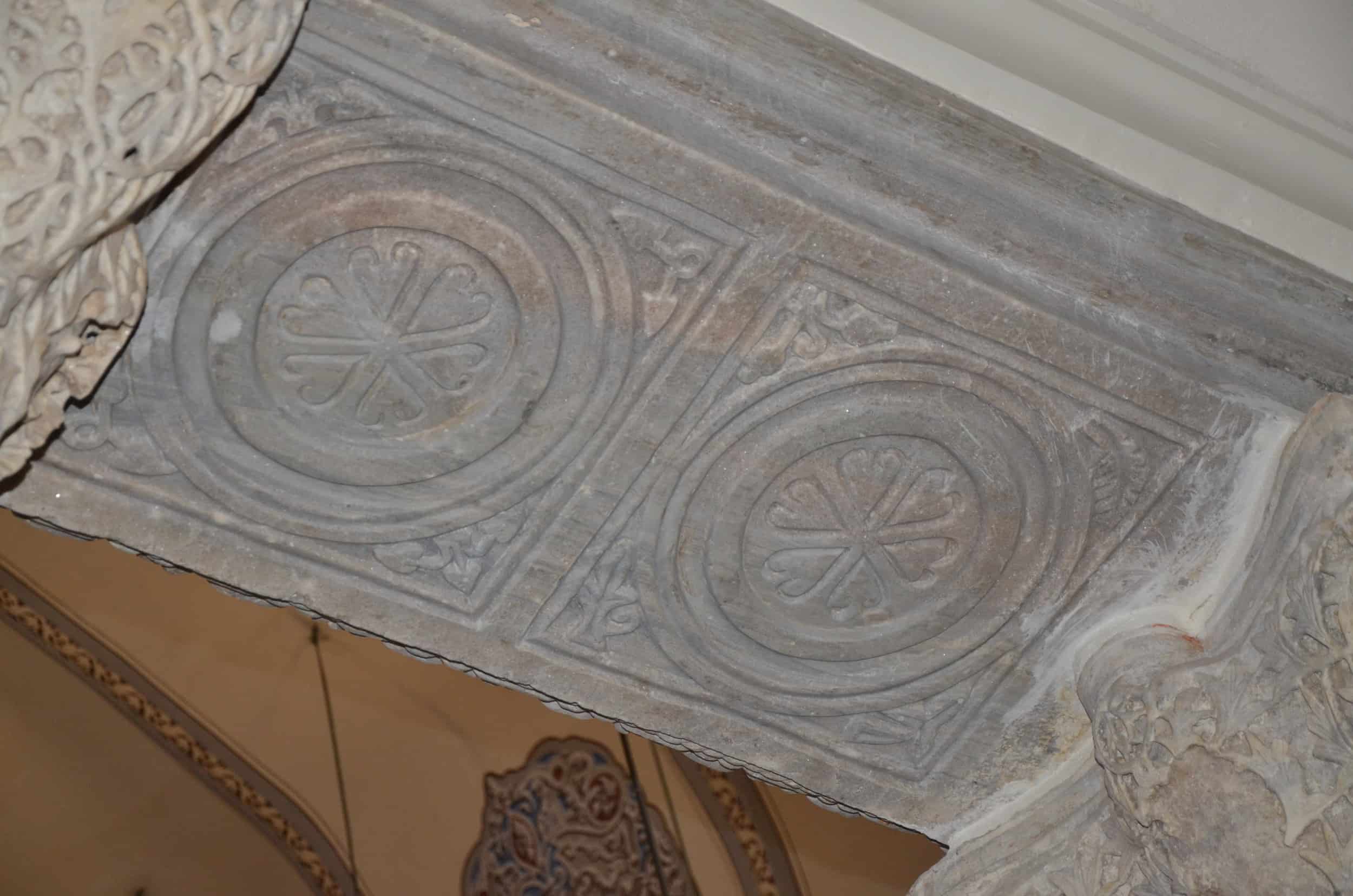 Marble panels on the colonnade at the Little Hagia Sophia Mosque in Istanbul, Turkey