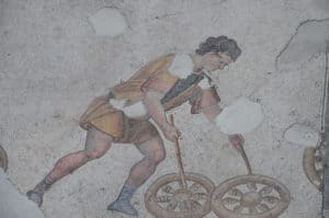 Man with wheels at the Great Palace Mosaics Museum in Istanbul, Turkey