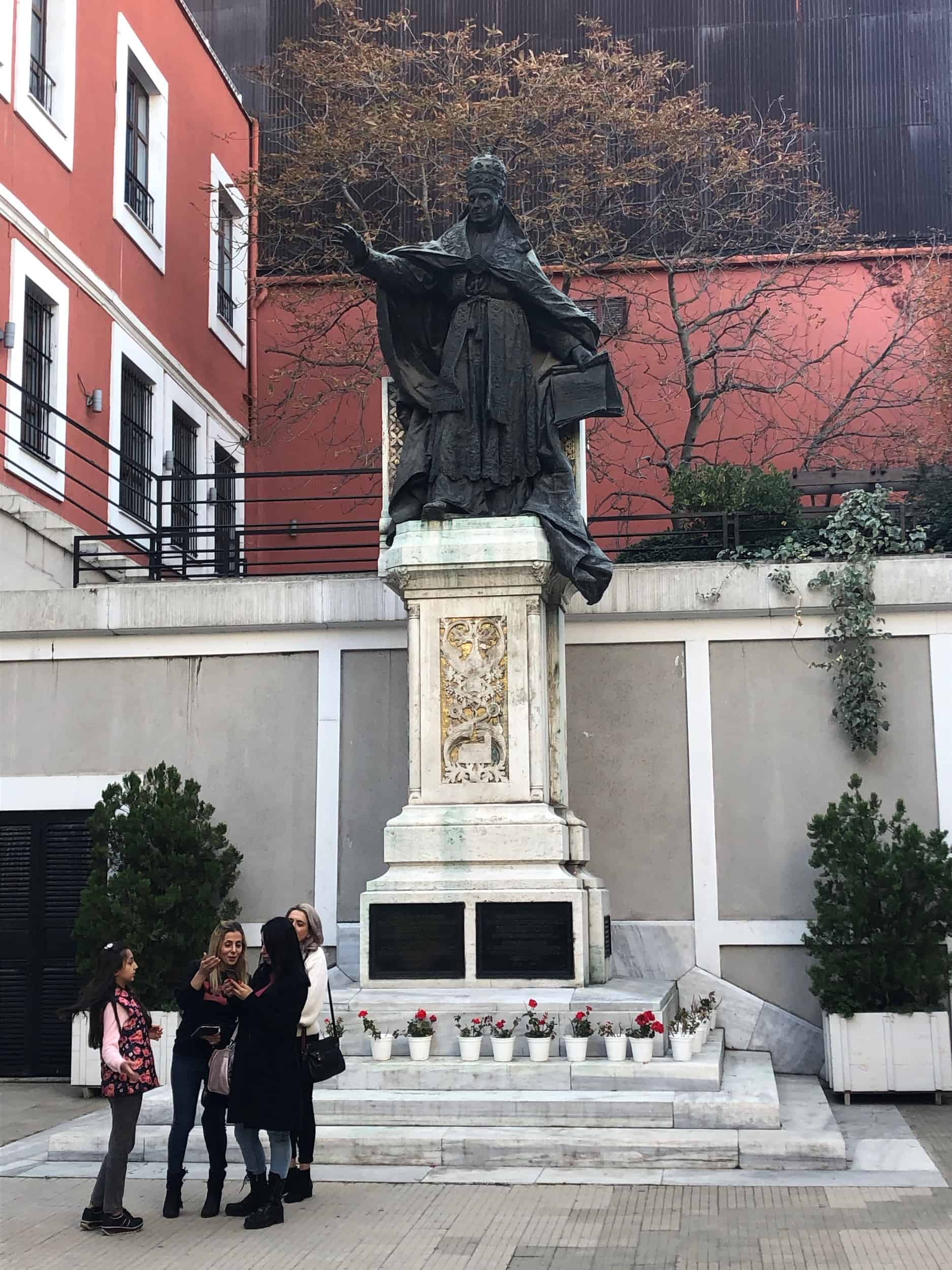 Statue of Pope Benedict XV at Saint Esprit Cathedral in Elmadağ, Istanbul, Turkey