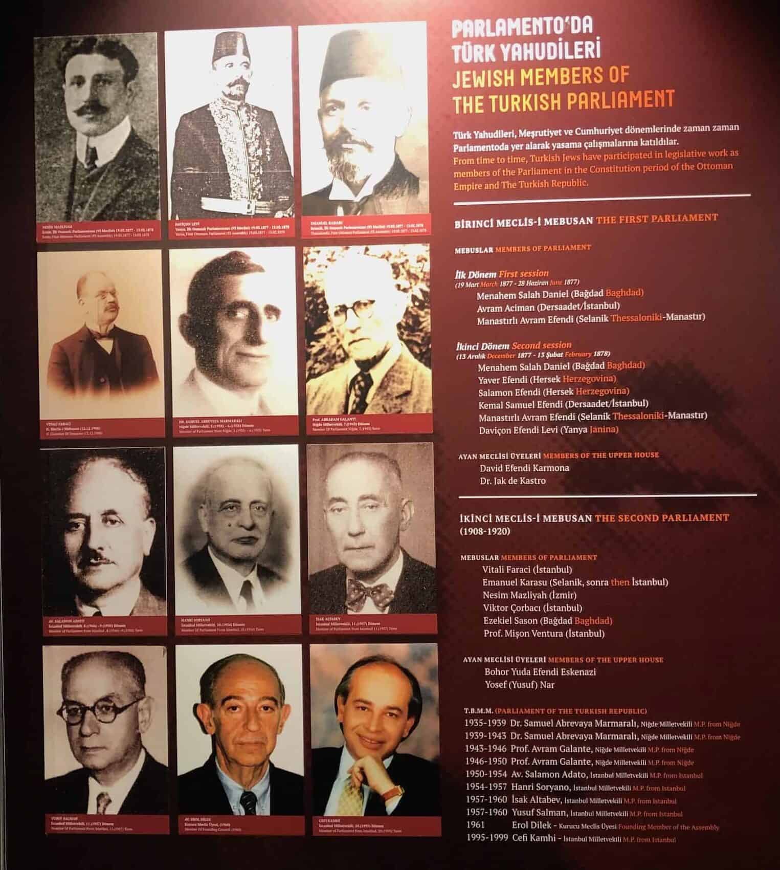 Jews who have served in Ottoman and Turkish Parliament at the Museum of Turkish Jews in Galata, Istanbul, Turkey